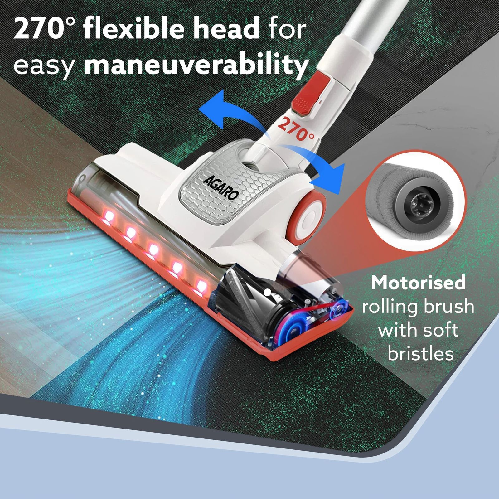 AGARO Regency 110W Cordless Dry Vacuum Cleaner with Cyclonic Suction (2200 mAh Battery, White & Red)_3