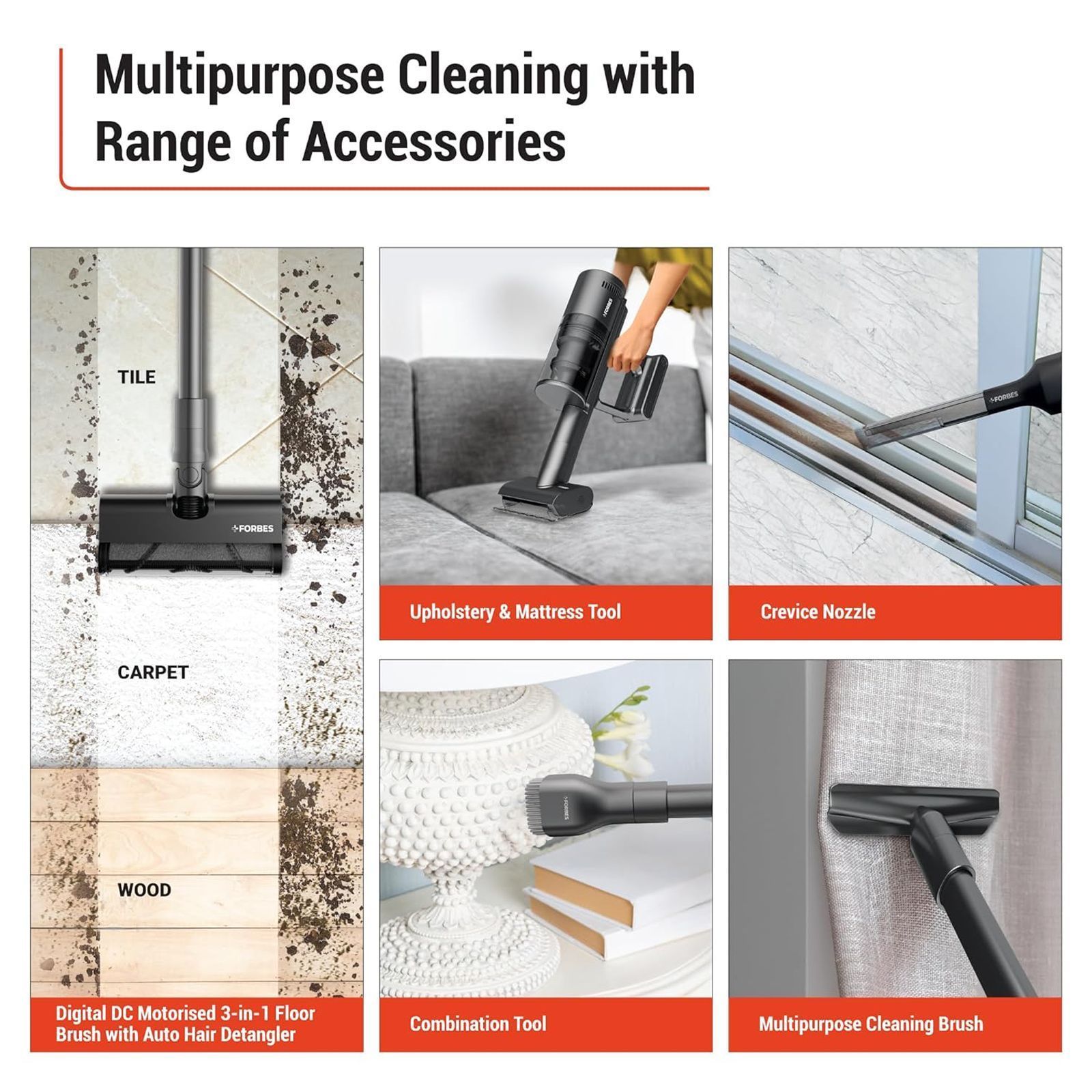 EUREKA FORBES ZeroBend Z21 550W Cordless Dry Vacuum Cleaner with Cyclonic Technology (3-in-1 Motorised Floor Brush, Dark Grey)_6