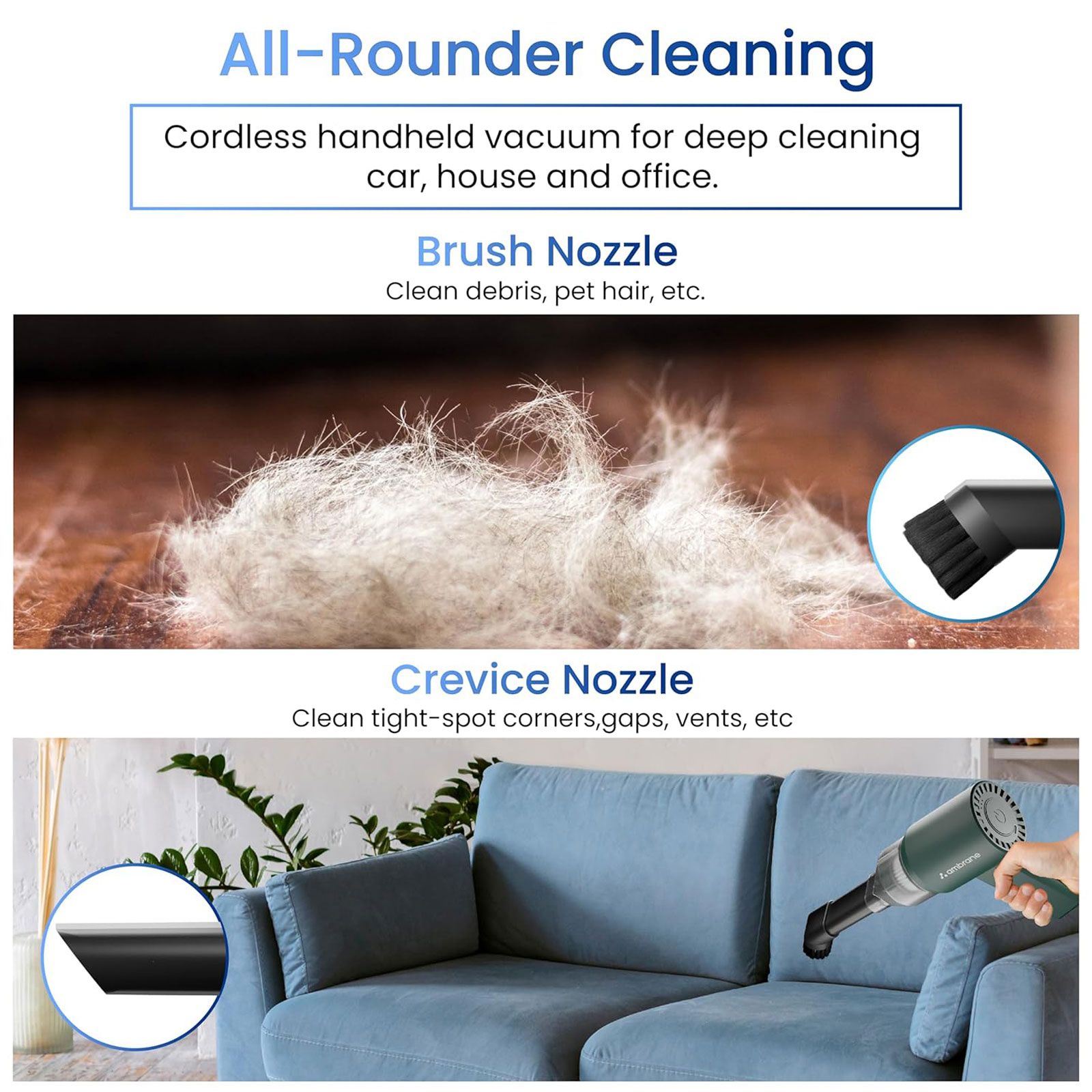 ambrane MiniVac 01 70W Cordless Car Vacuum Cleaner with LED Indicator (2000 mAh Battery, Black)_6