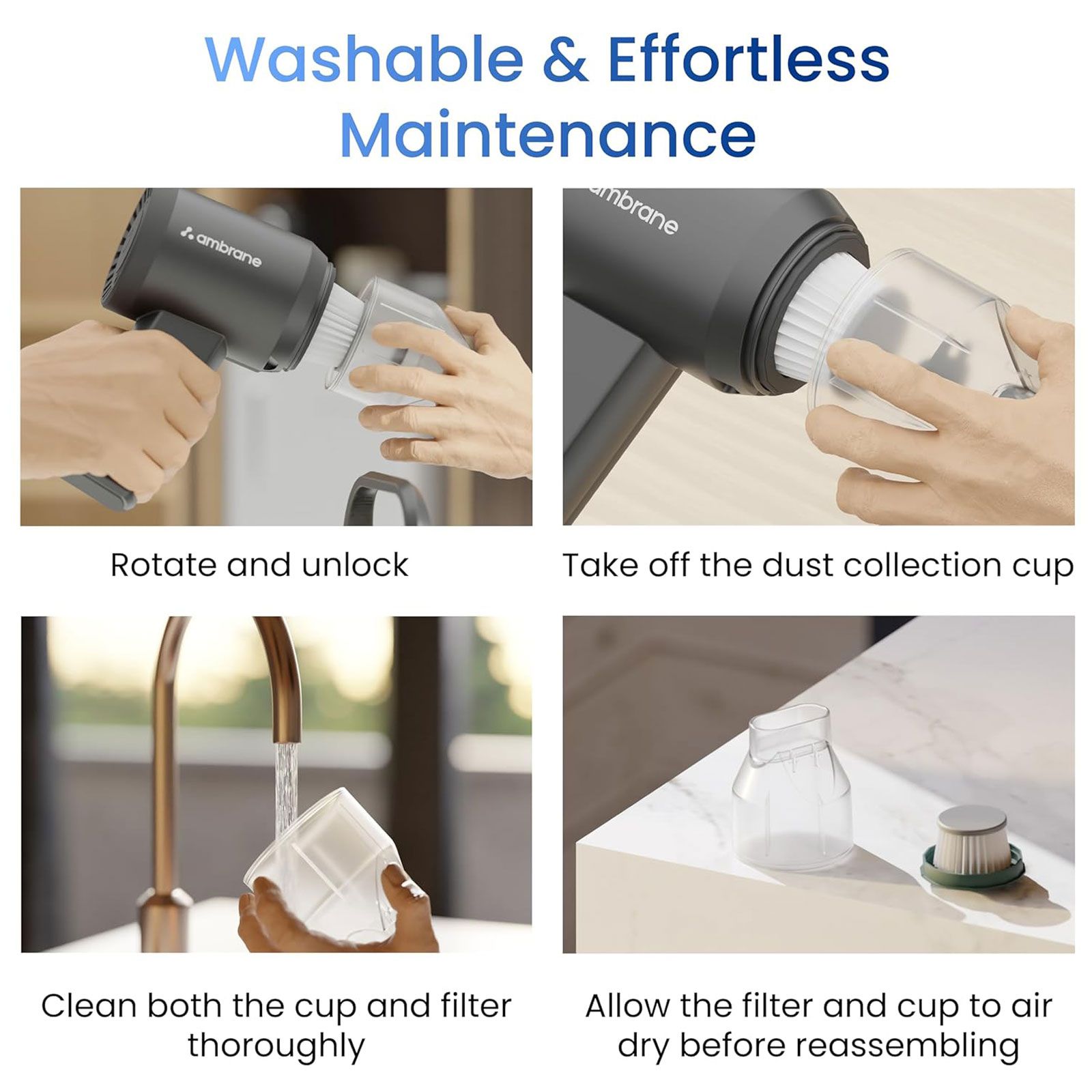 ambrane MiniVac 01 70W Cordless Car Vacuum Cleaner with LED Indicator (2000 mAh Battery, Black)_3