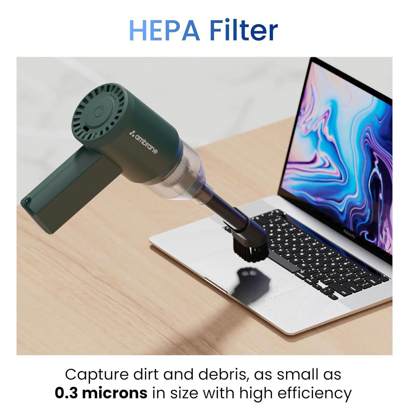 ambrane MiniVac 01 70W Cordless Car Vacuum Cleaner with LED Indicator (2000 mAh Battery, Green)_6