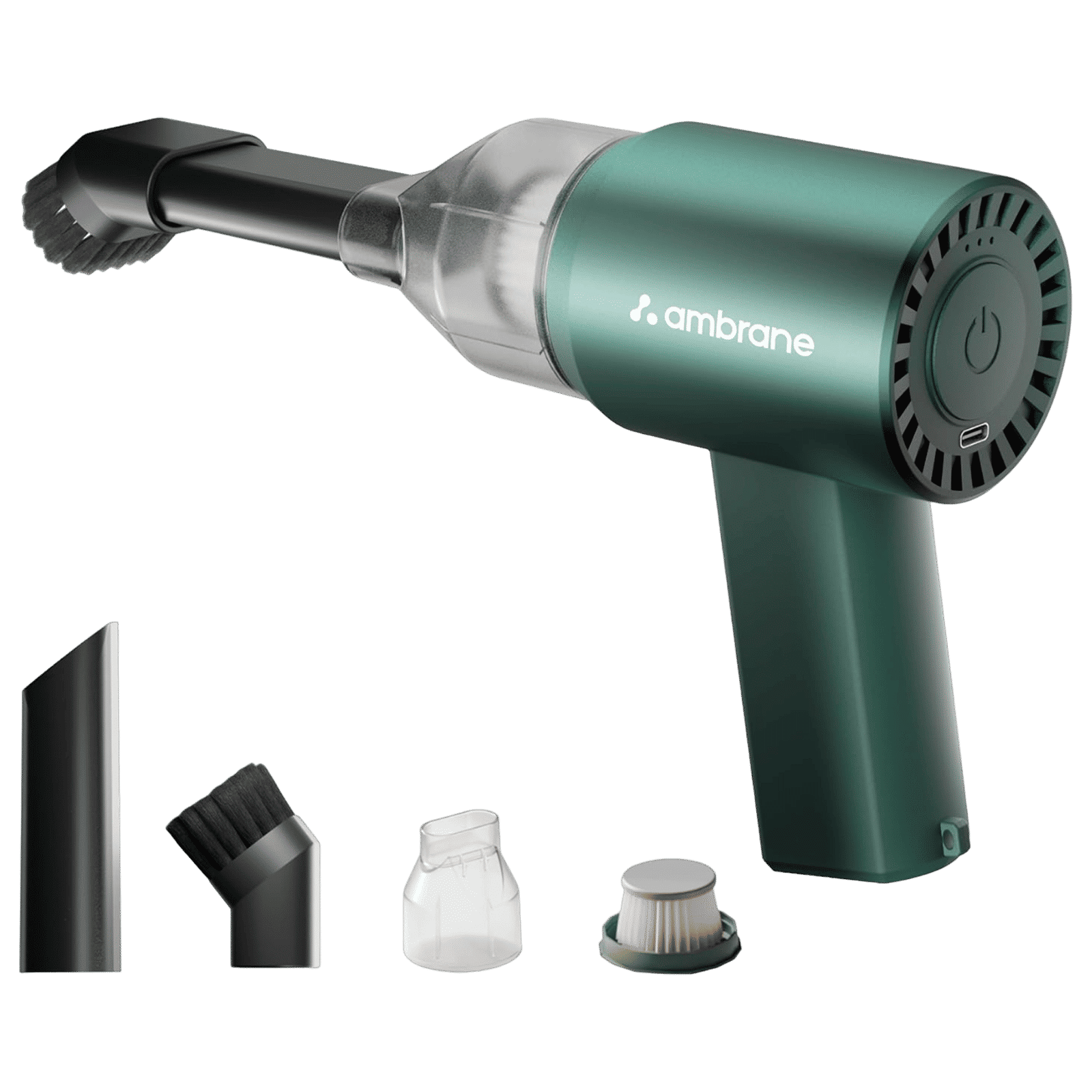 ambrane MiniVac 01 70W Cordless Car Vacuum Cleaner with LED Indicator (2000 mAh Battery, Green)_1