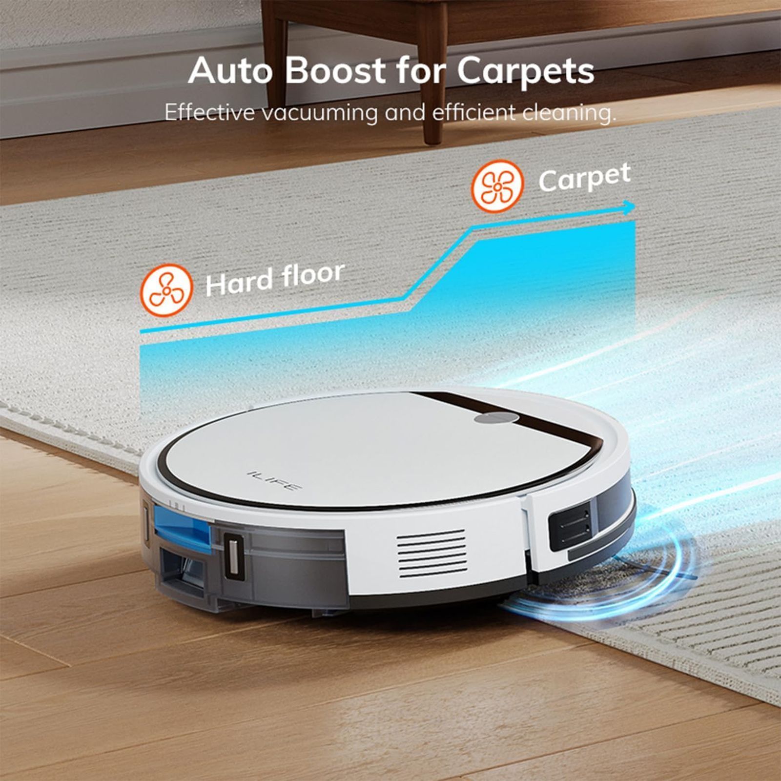 ILIFE V3x Robotic Vacuum Cleaner & Mop with Auto Carpet Boost (Suction Power Boost, White)_5