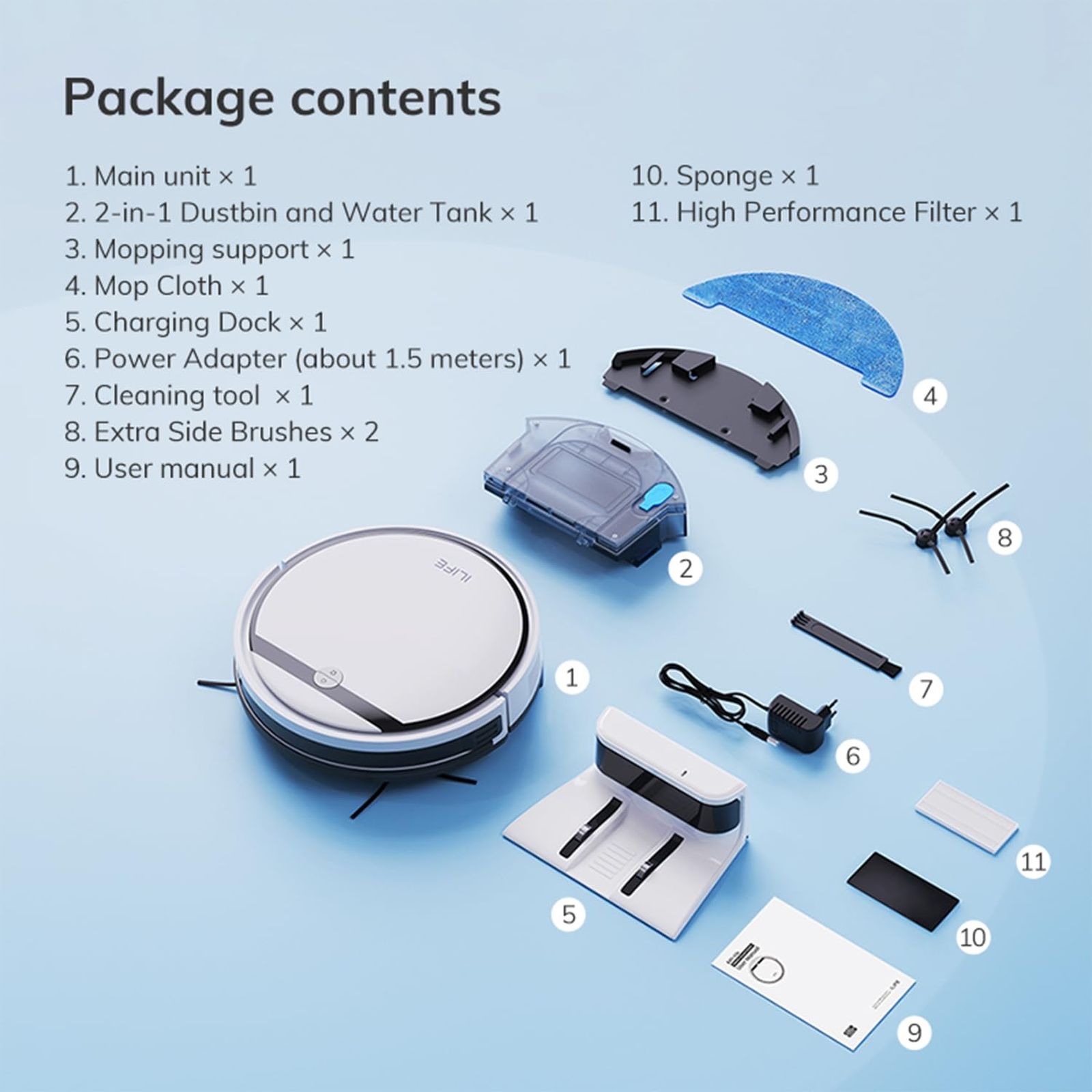 ILIFE V3x Robotic Vacuum Cleaner & Mop with Auto Carpet Boost (Suction Power Boost, White)_3