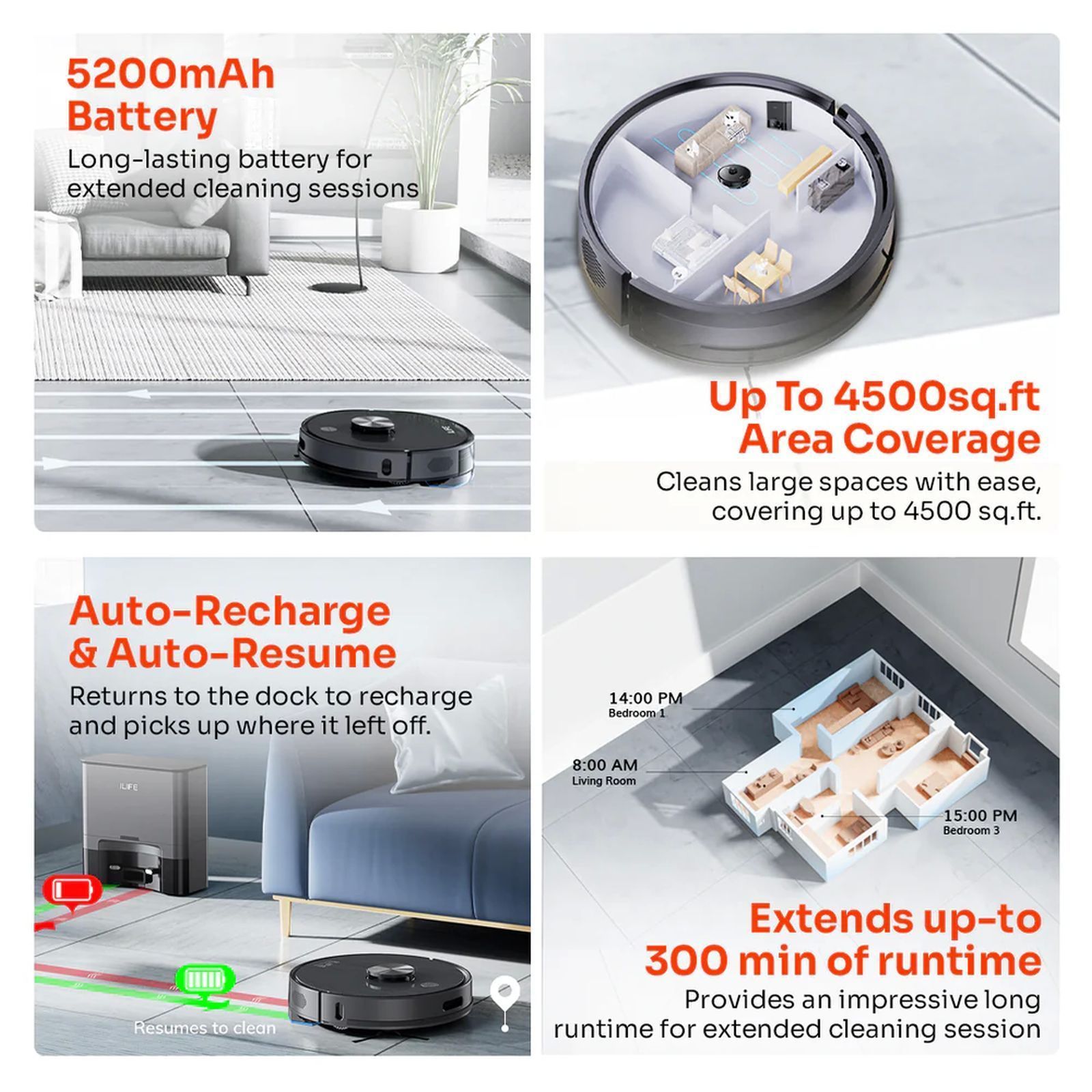 ILIFE T20s Pro Robotic Vacuum Cleaner & Mop with Advanced LiDAR Navigation (5200 mAh Battery, Space Gray)_3