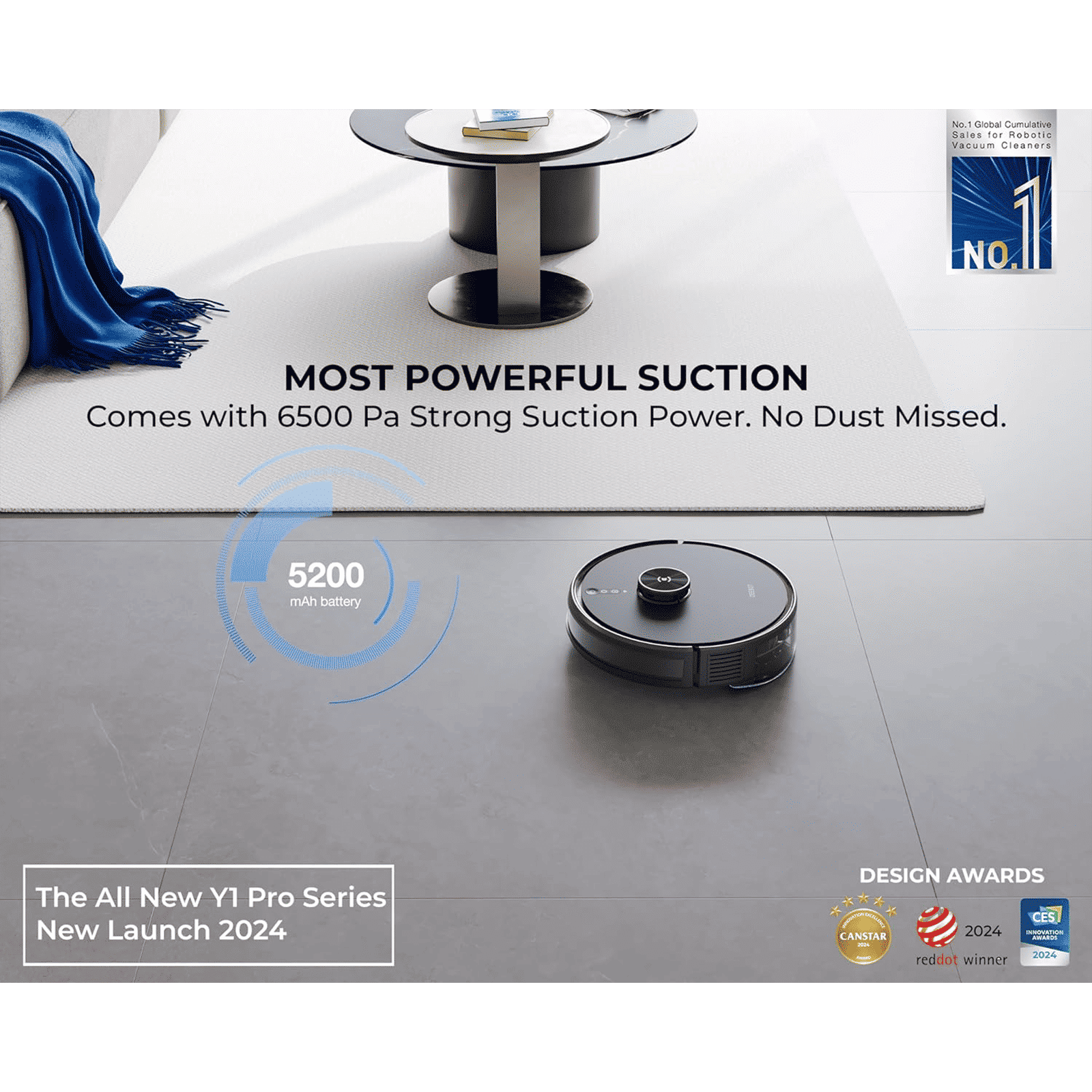 ECOVACS Deebot Y1 Pro Robotic Vacuum Cleaner & Mop with Wi-Fi Connectivity (5200 mAh Battery, Black) ECOVACS Deebot Y1 Pro Robotic Vacuum Cleaner & Mop with Wi-Fi Connectivity (5200 mAh Battery, Black)_6