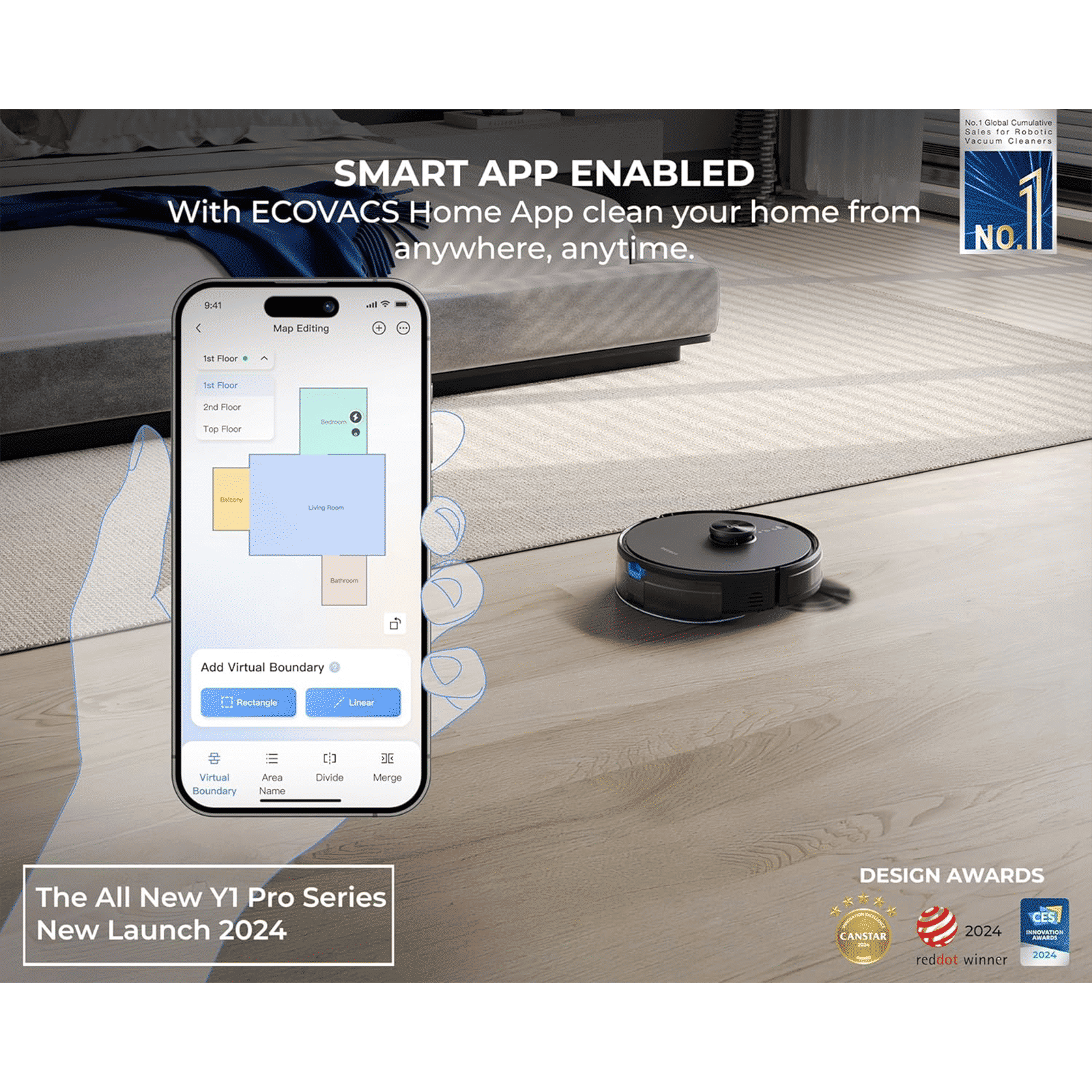 ECOVACS Deebot Y1 Pro Robotic Vacuum Cleaner & Mop with Wi-Fi Connectivity (5200 mAh Battery, Black) ECOVACS Deebot Y1 Pro Robotic Vacuum Cleaner & Mop with Wi-Fi Connectivity (5200 mAh Battery, Black)_7