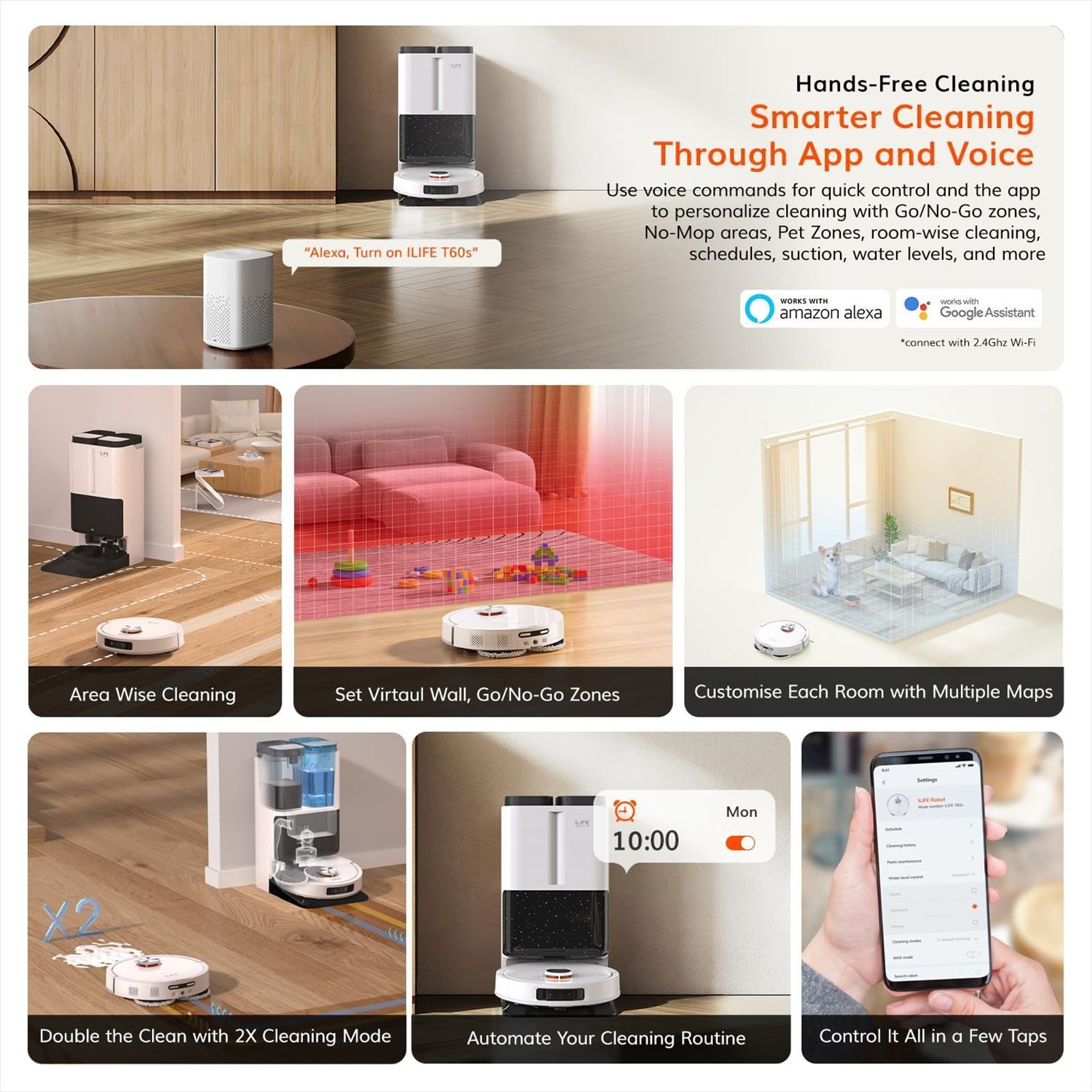 ILIFE T60s Robotic Vacuum Cleaner & Mop with Deep-Cleaning Suction Technology (6400 mAh Battery, White)_8