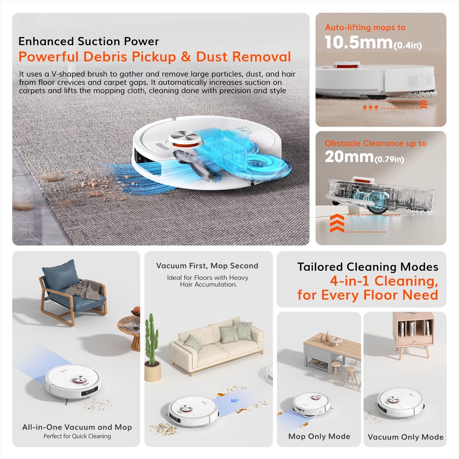 ILIFE T60s Robotic Vacuum Cleaner & Mop with Deep-Cleaning Suction Technology (6400 mAh Battery, White)_5