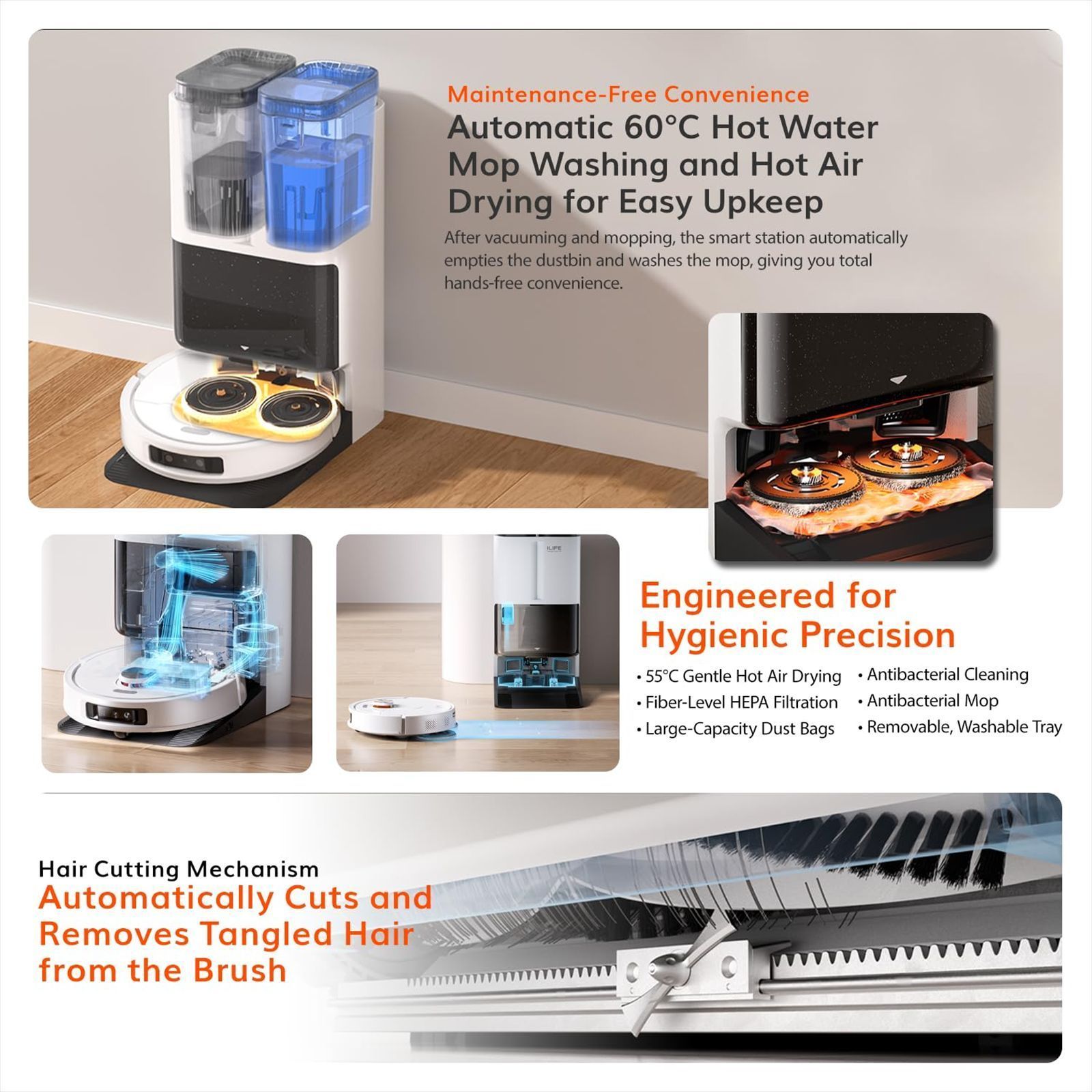 ILIFE T60s Robotic Vacuum Cleaner & Mop with Deep-Cleaning Suction Technology (6400 mAh Battery, White)_7