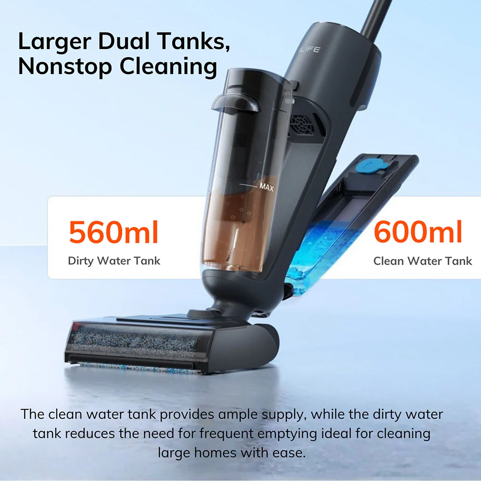 ILIFE W90 Pro 150W Cordless Wet & Dry Vacuum Cleaner with One Click Self Cleaning (LED Display, Gray)_5
