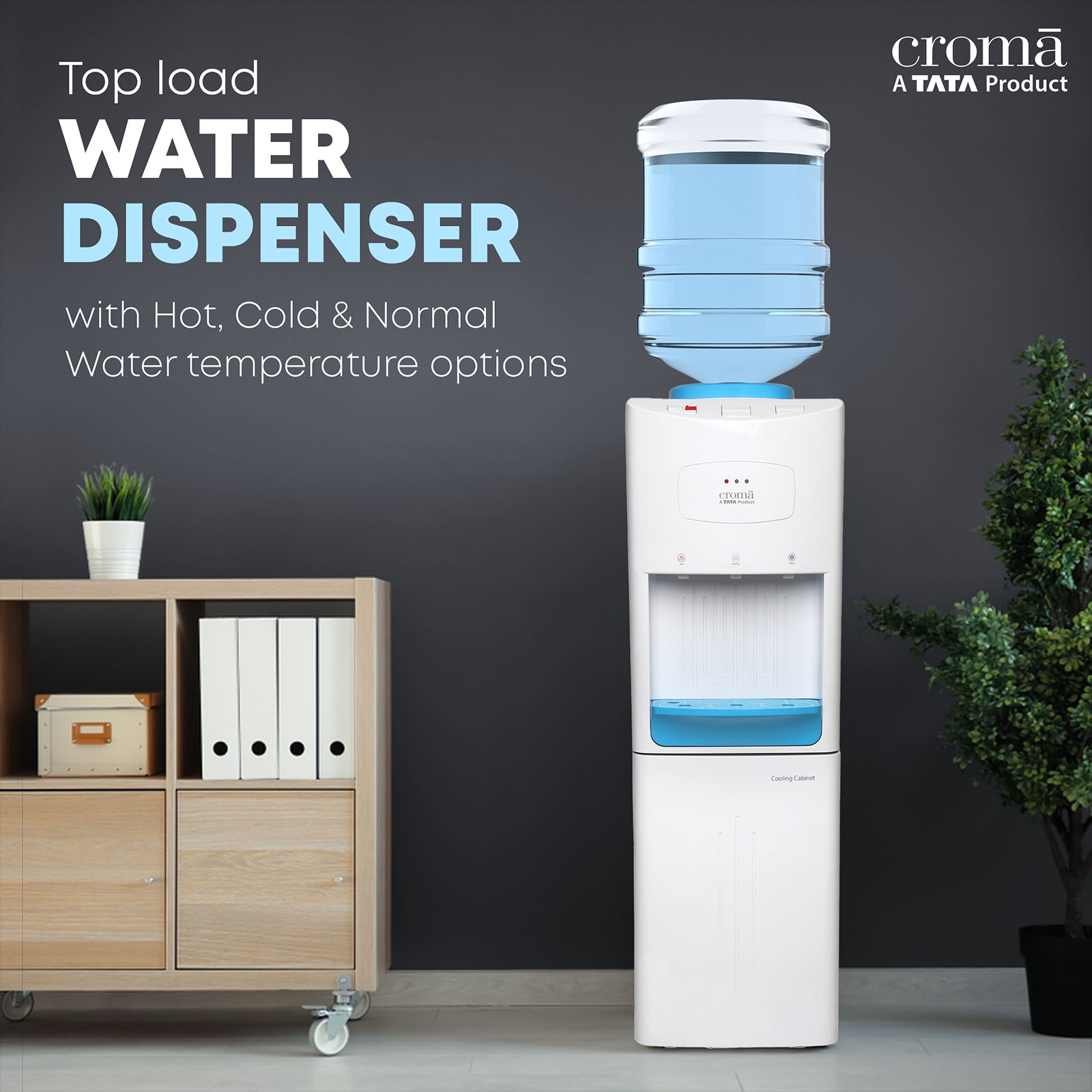 Croma Hot, Cold & Normal Top Load Water Dispenser with Cooling Cabinet (White)_12