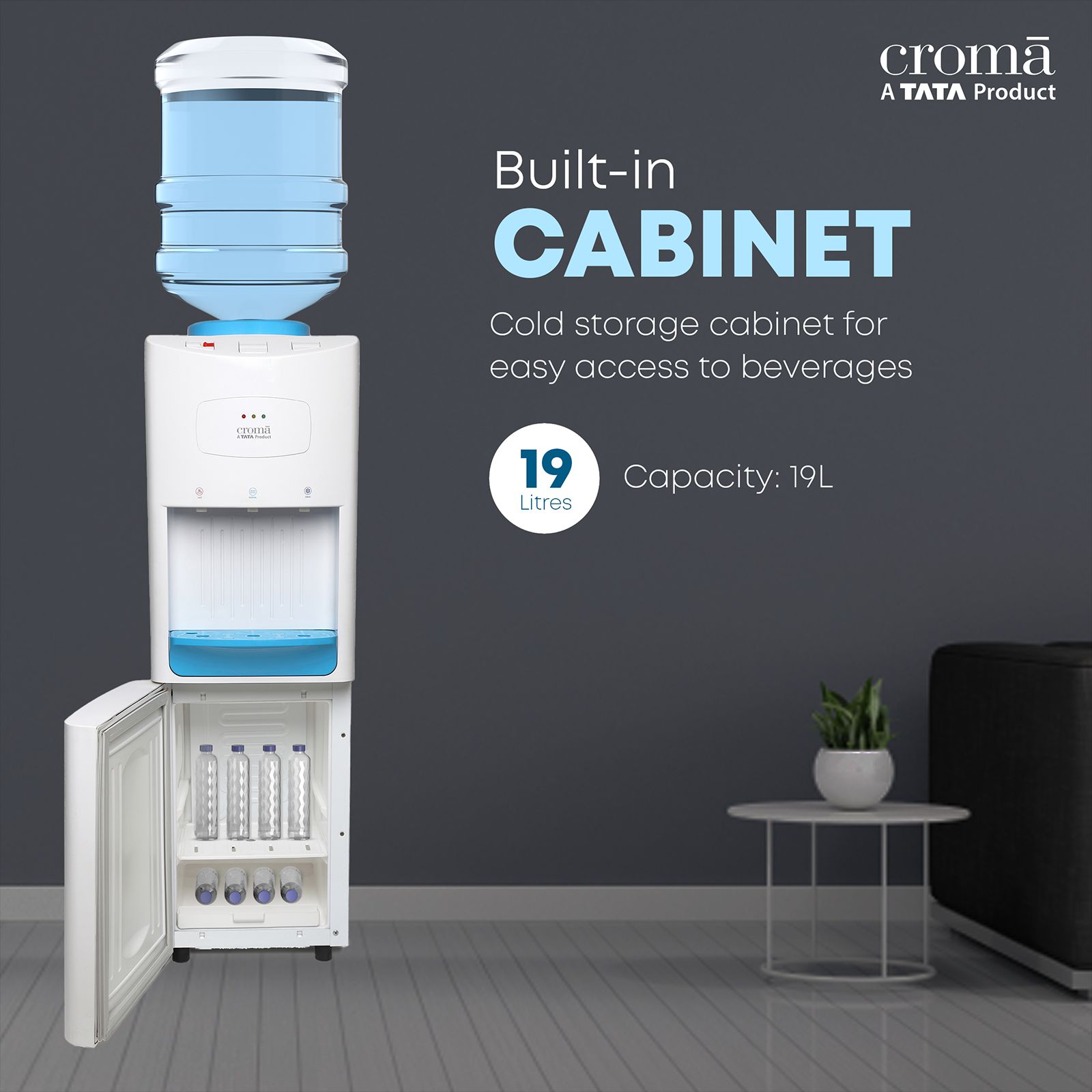 Croma Hot, Cold & Normal Top Load Water Dispenser with Cooling Cabinet (White)_13