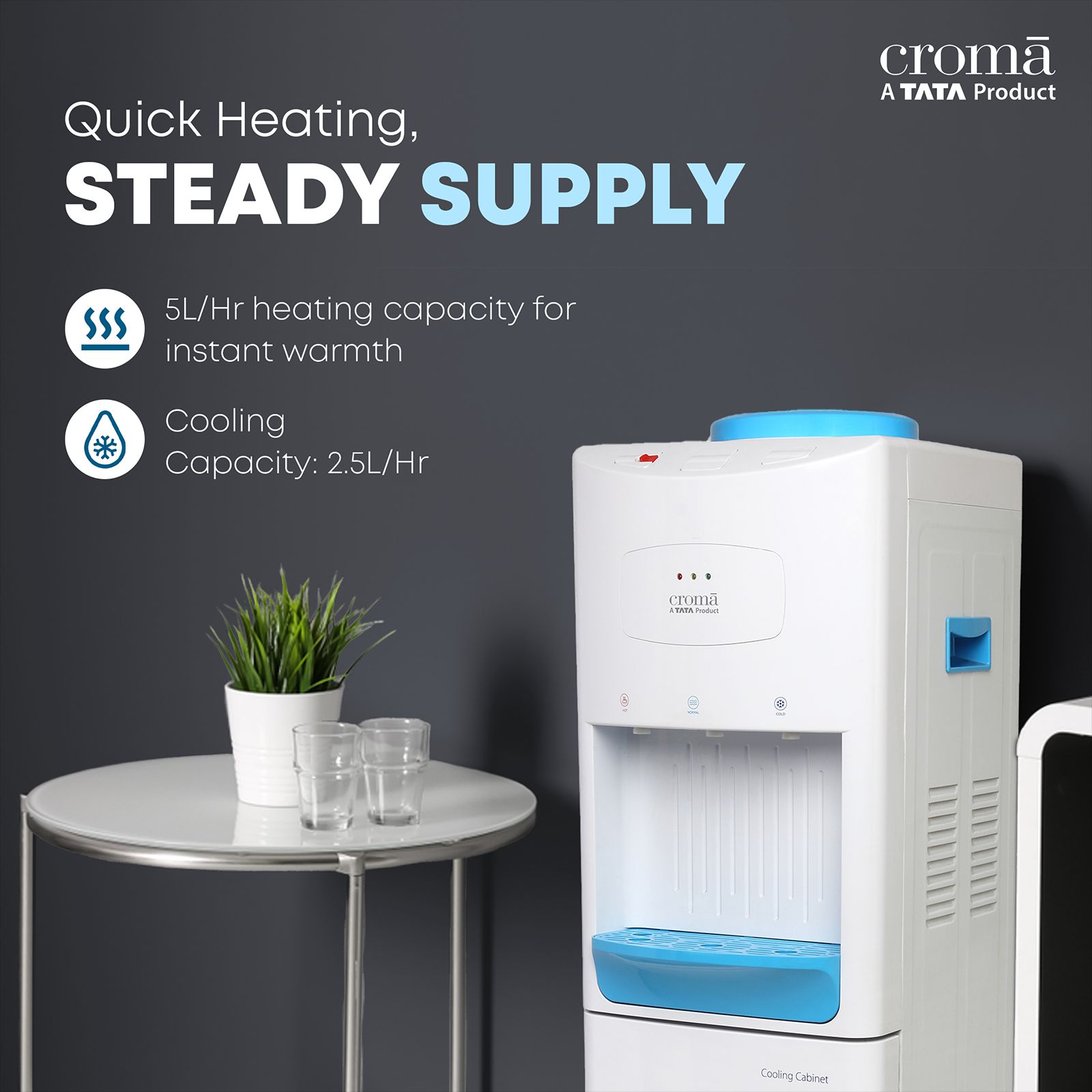 Croma Hot, Cold & Normal Top Load Water Dispenser with Cooling Cabinet (White)_14
