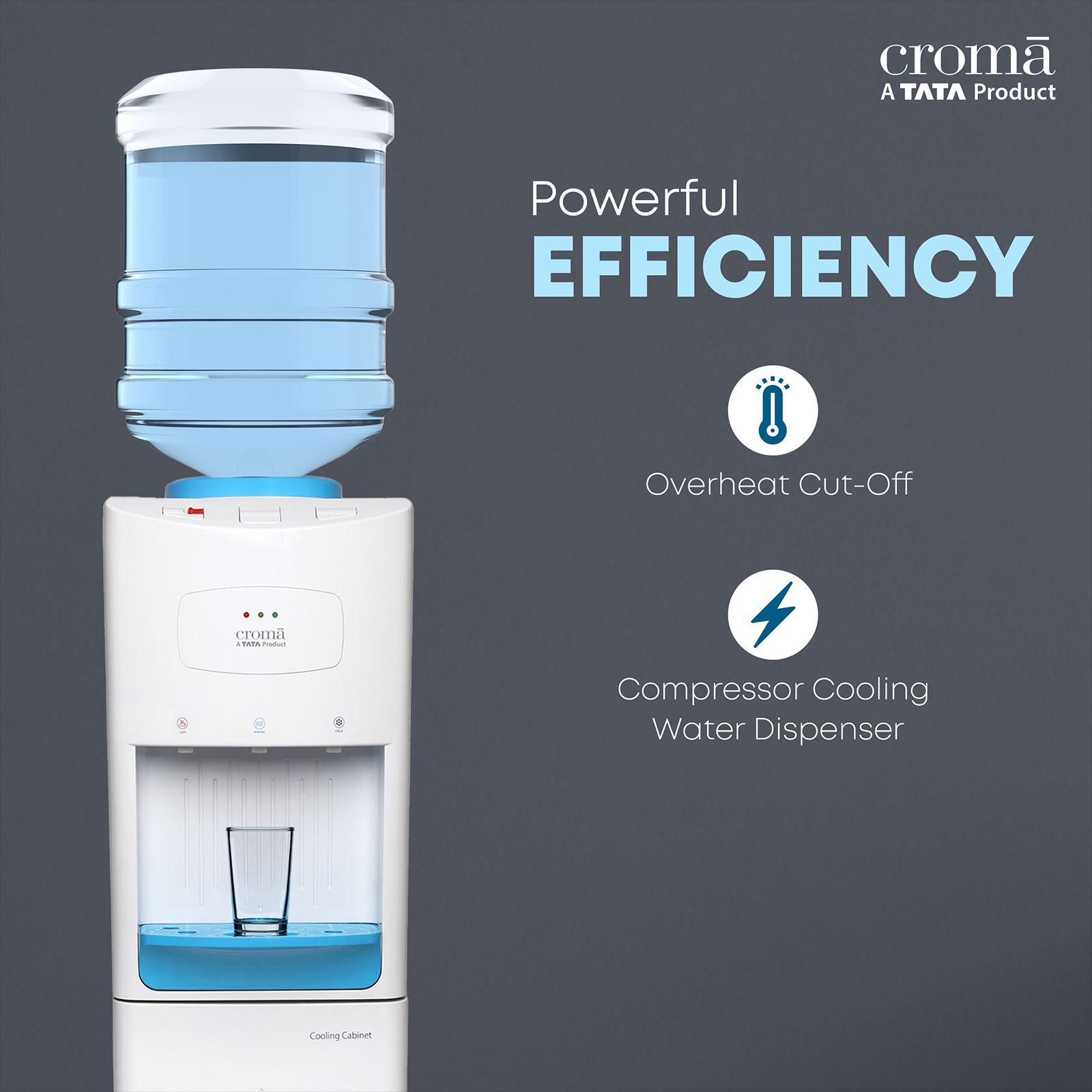 Croma Hot, Cold & Normal Top Load Water Dispenser with Cooling Cabinet (White)_15