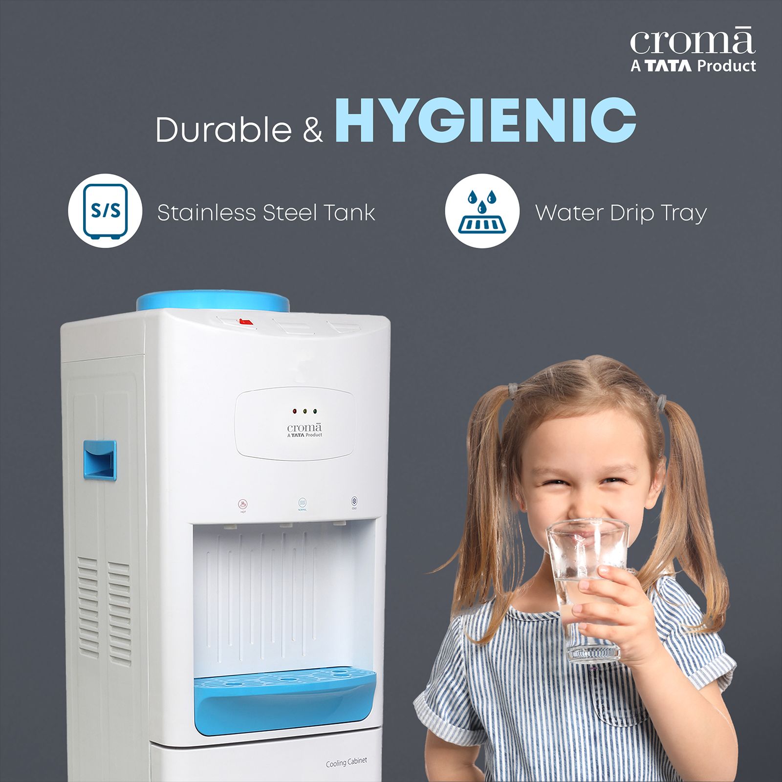 Croma Hot, Cold & Normal Top Load Water Dispenser with Cooling Cabinet (White)_16