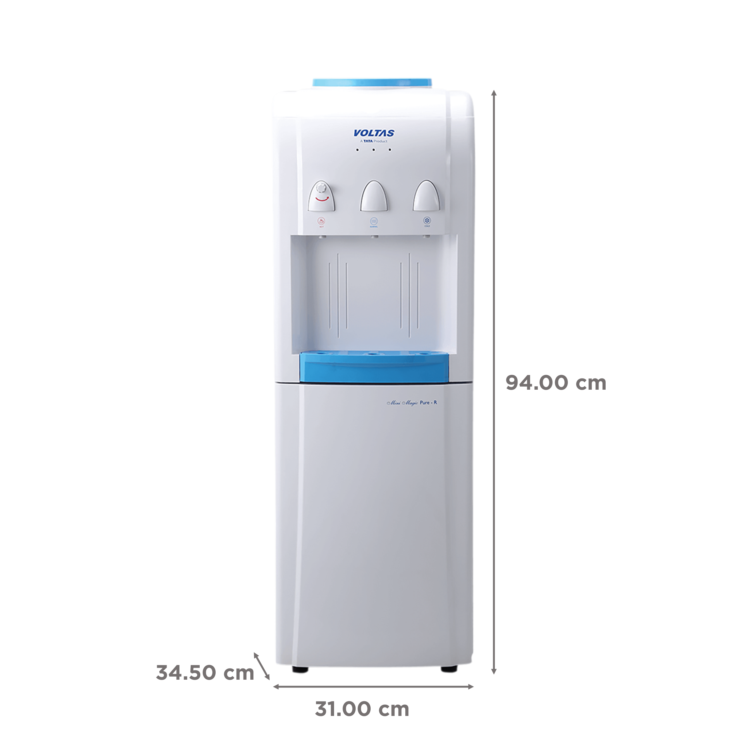 VOLTAS Minimagic Pure R Hot, Cold & Normal Top Load Water Dispenser with Cooling Cabinet (White)_2
