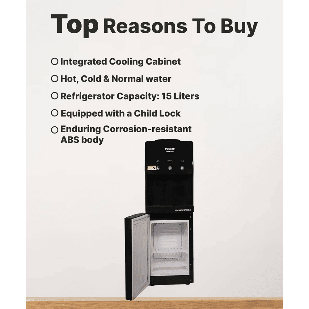 VOLTAS Minimagic Spring RV Plus Hot, Cold & Normal Top Load Water Dispenser with Cooling Cabinet (Black)_10