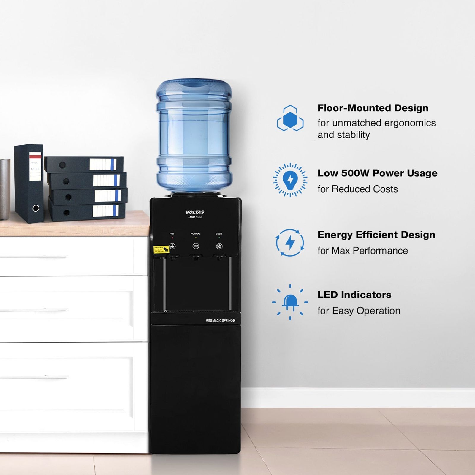 VOLTAS Minimagic Spring RV Plus Hot, Cold & Normal Top Load Water Dispenser with Cooling Cabinet (Black)_11