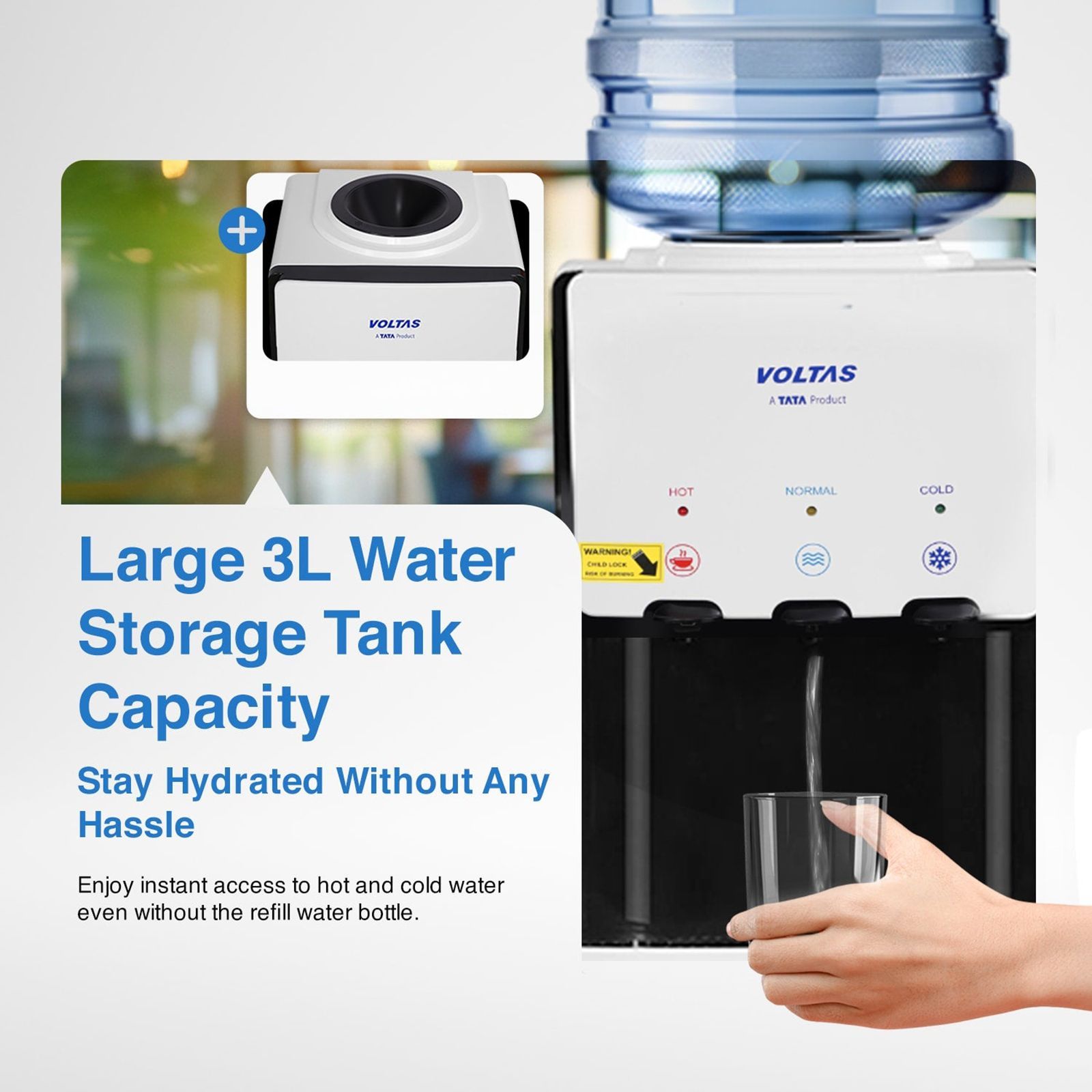 VOLTAS Minimagic Spring RV Plus Hot, Cold & Normal Top Load Water Dispenser with Cooling Cabinet (Black and White) VOLTAS Minimagic Spring RV Plus Hot, Cold & Normal Top Load Water Dispenser with Cooling Cabinet (Black and White)_17