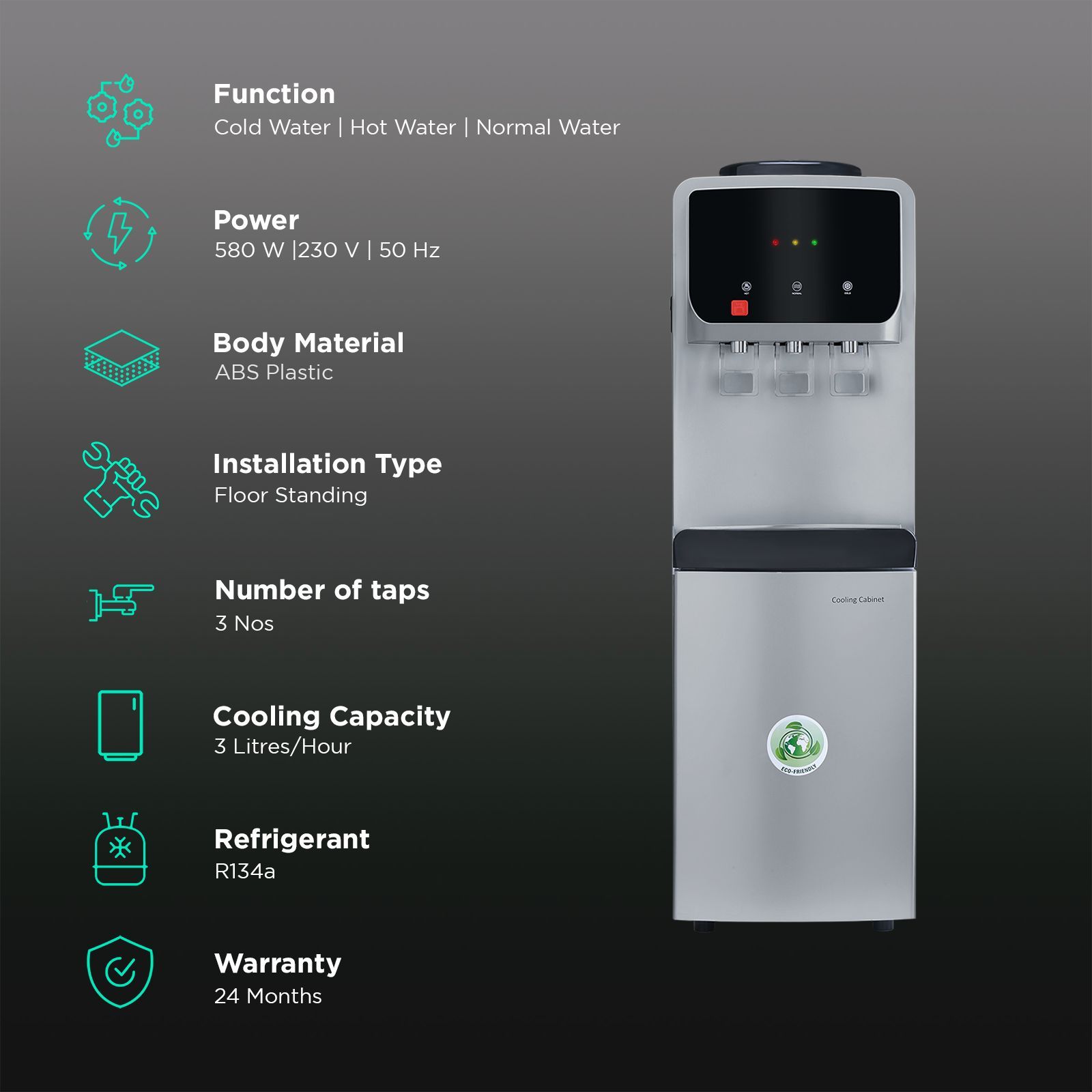 Croma Hot, Cold & Normal Top Load Water Dispenser with Cooling Cabinet (Silver)_3