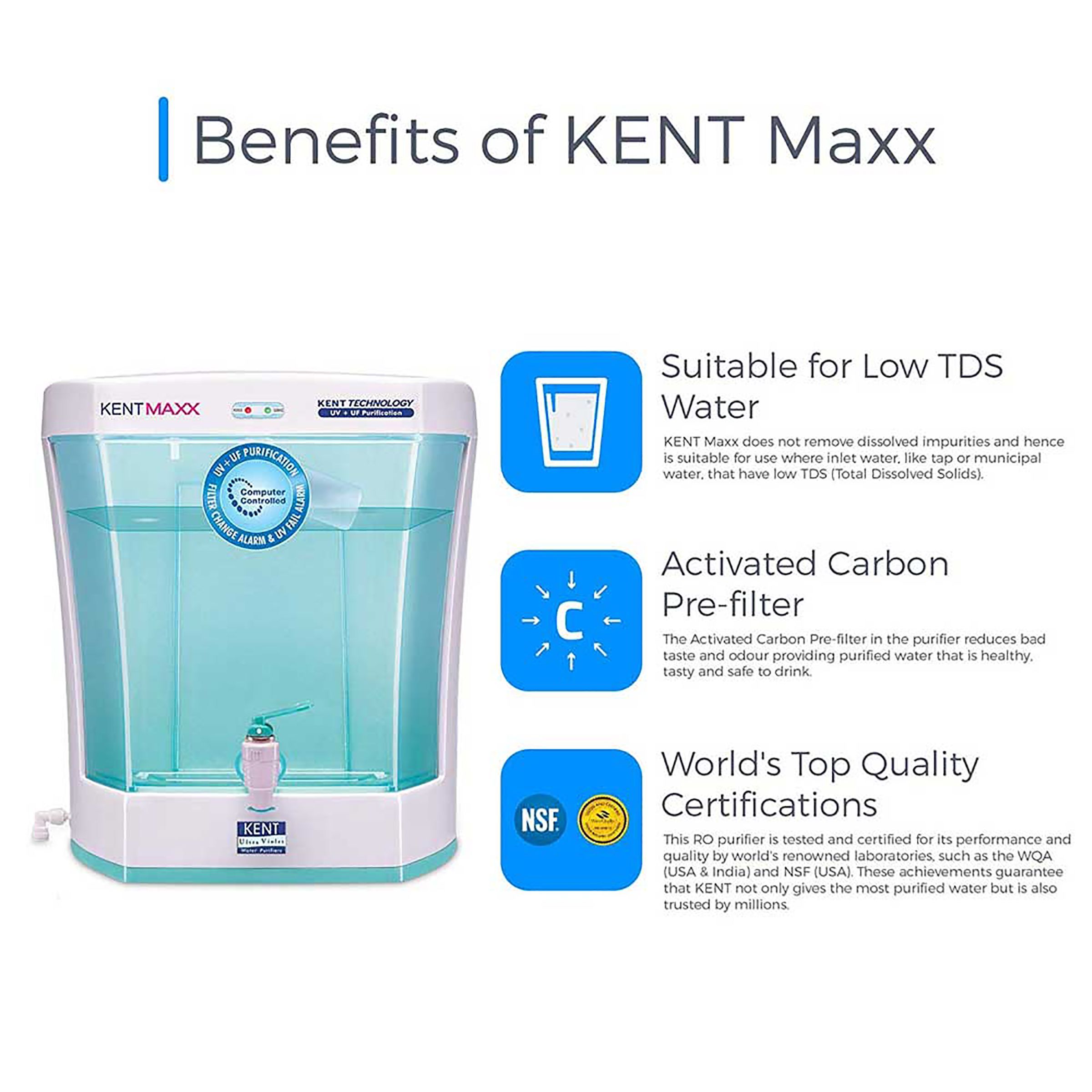 KENT Maxx 7L UV + UF Water Purifier with Double Purification Process (White & Blue)_12