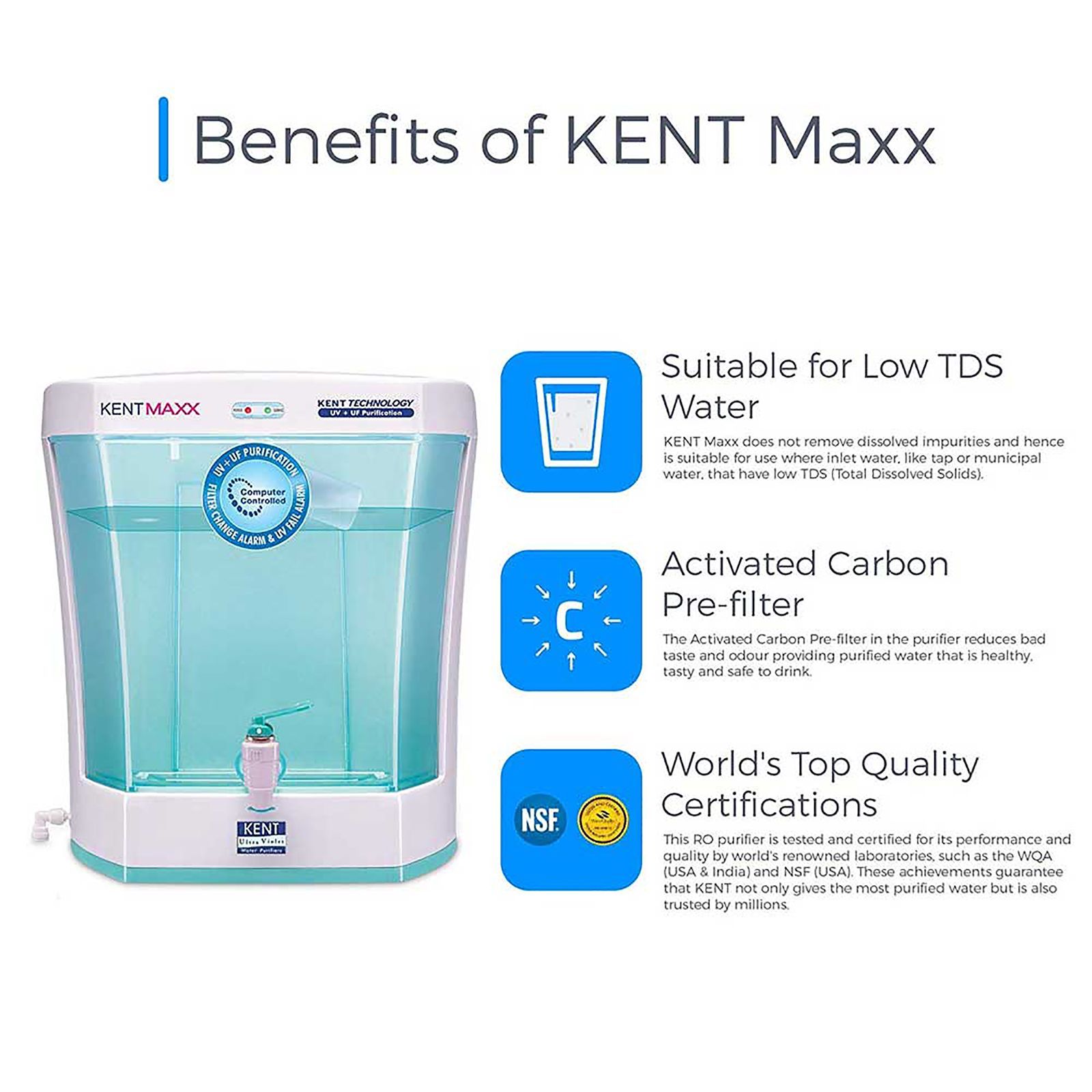 KENT Maxx 7L UV + UF Water Purifier with Double Purification Process (White & Blue)_8