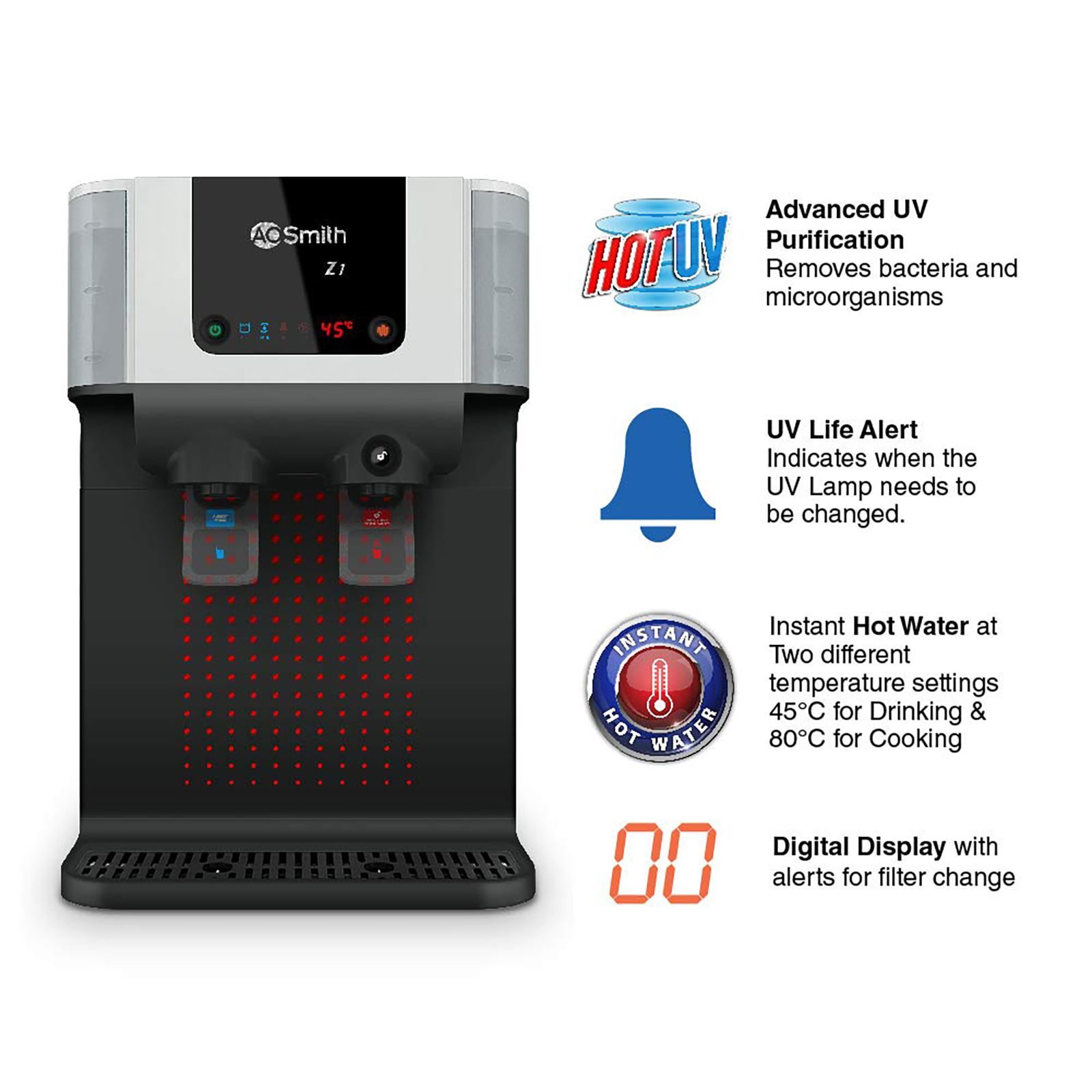 AO Smith Z1 10L UV Hot & Cold Water Purifier with Sediment Filter (Black)_12