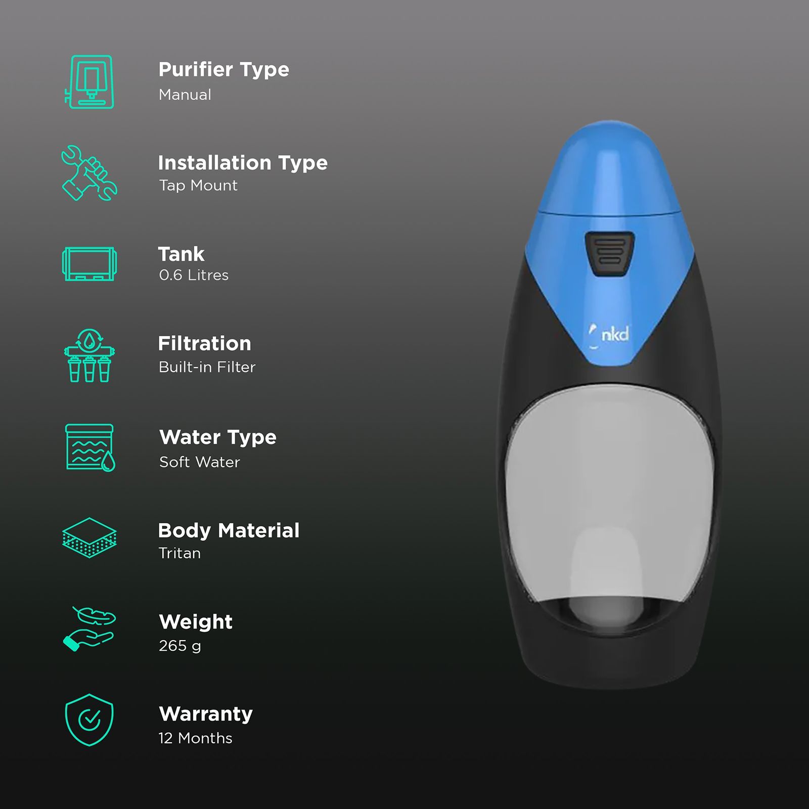 NKD POD+ 0.6 L Water Purifier Bottle with Space Programme Technology Function (Blue)_3