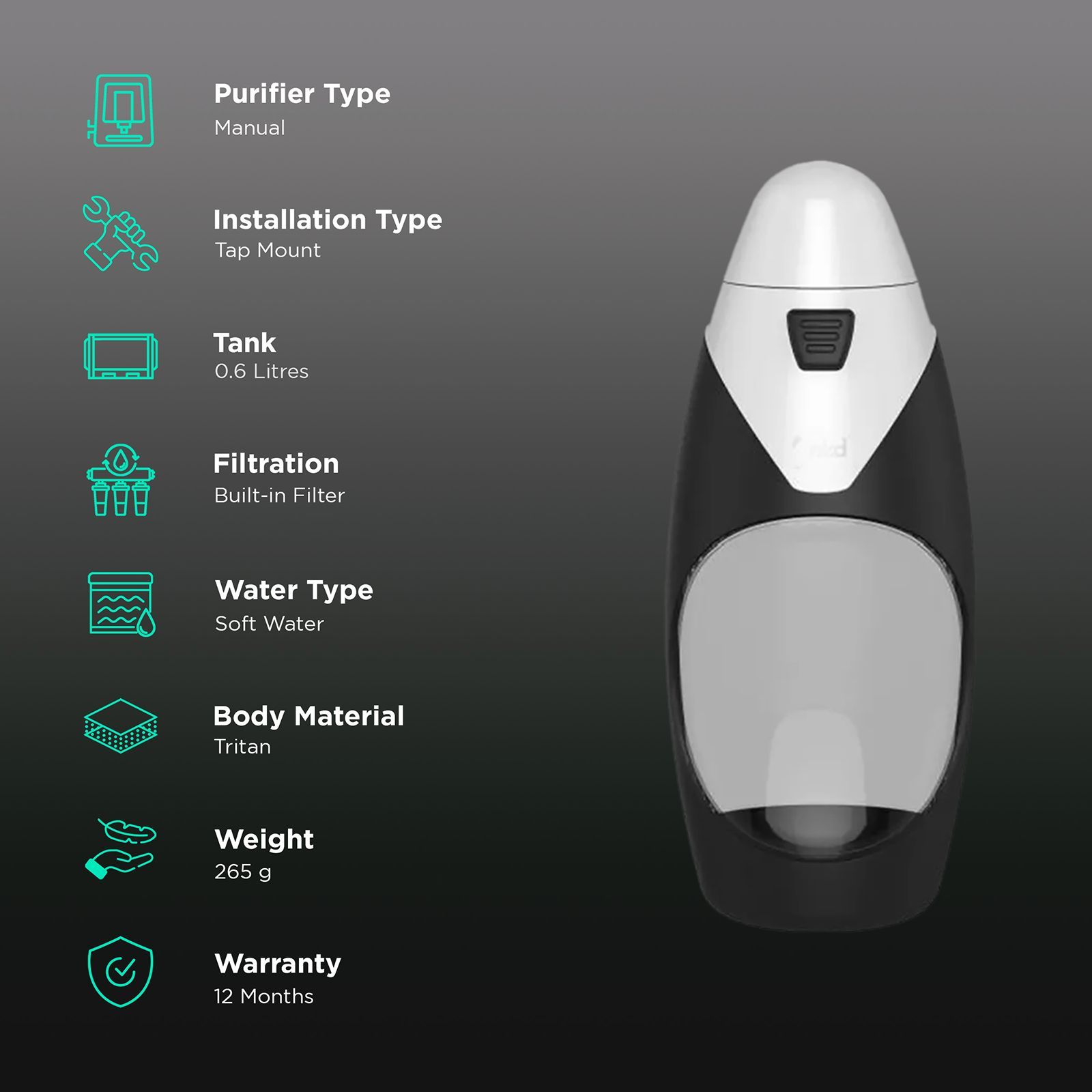 NKD POD+ 0.6 L Water Purifier Bottle with Space Programme Technology Function (White)_3