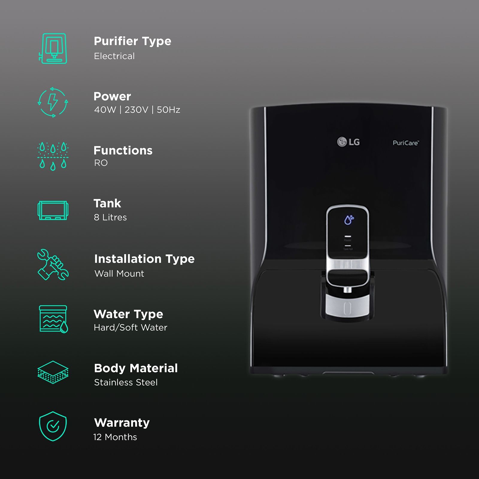 LG PuriCare 8L RO Water Purifier with Mineral Booster (Black) LG PuriCare 8L RO Water Purifier with Mineral Booster (Black)_3