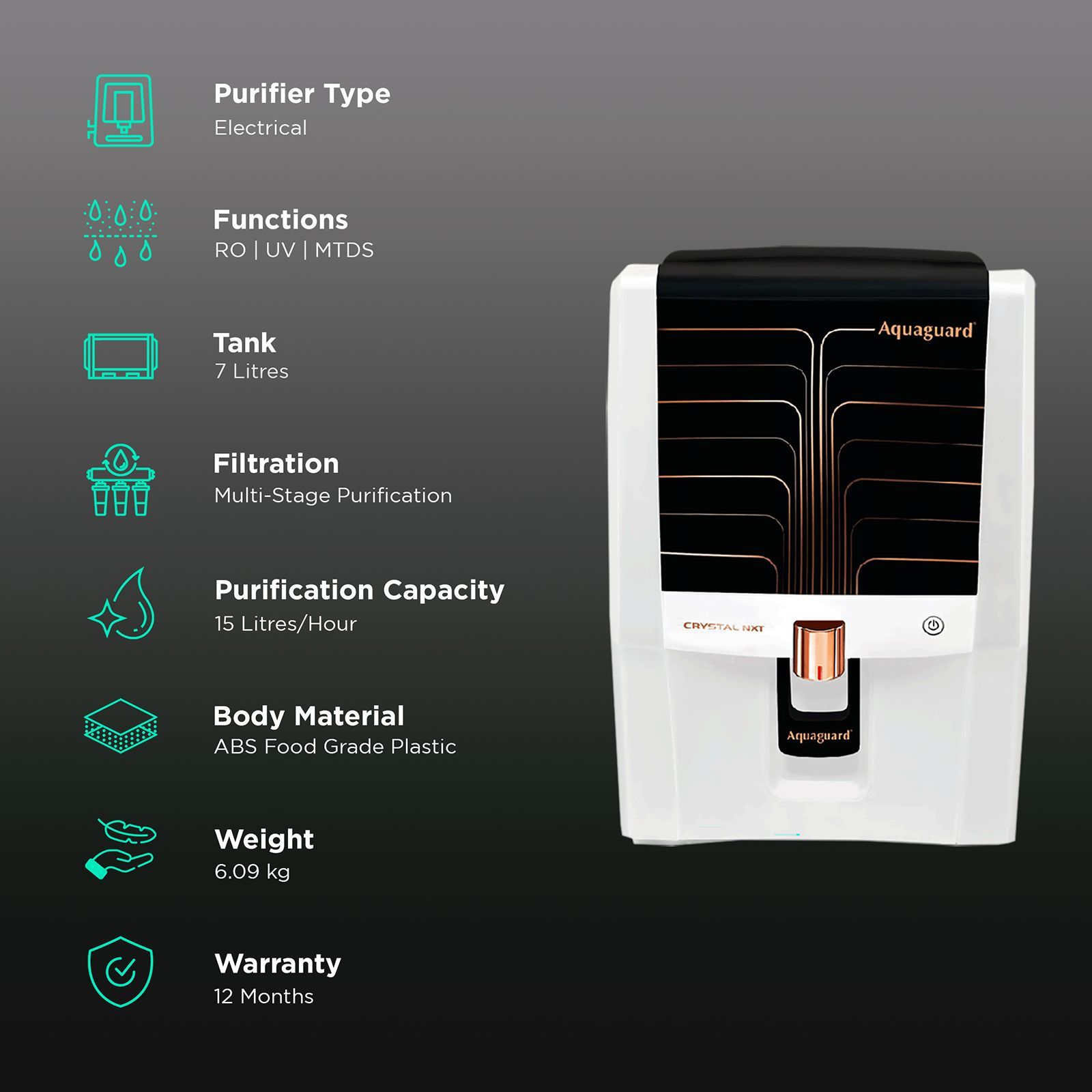 Aquaguard Crystal NXT 7L RO Water Purifier with Smart LED Indication (White) Aquaguard Crystal NXT 7L RO Water Purifier with Smart LED Indication (White)_3