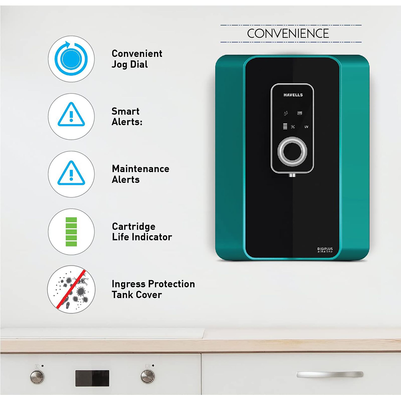 HAVELLS Digiplus Alkaline 7L RO + UV Water Purifier with 8 Stage Purification (Blue/Green)_10