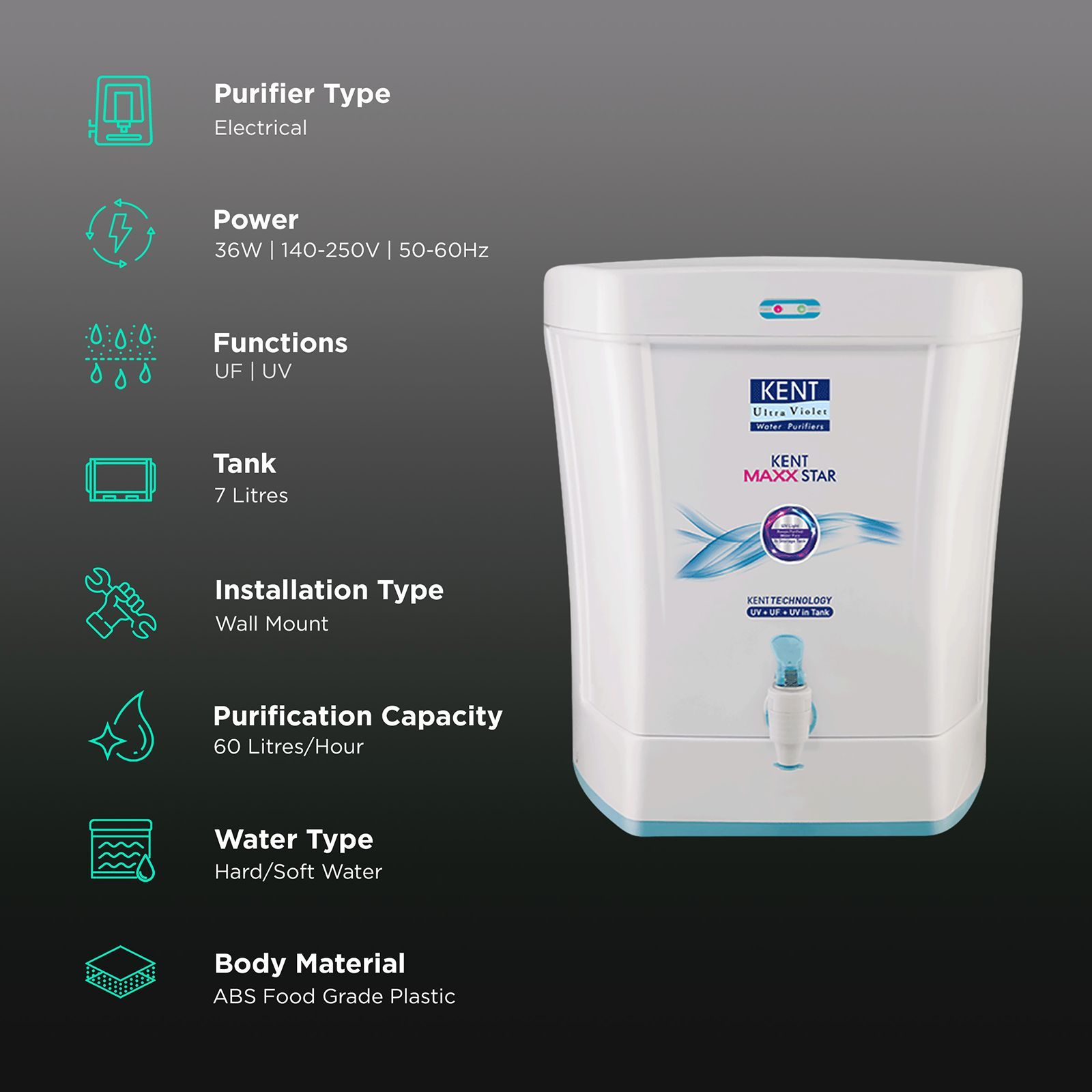 KENT Maxx Star 7L UV + UF Water Purifier with Double Purification Process (White)_3