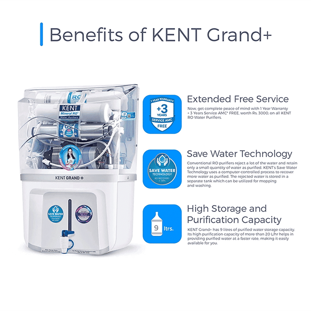 KENT Grand Plus 9L RO + UV + UF +UV-in-tank + TDS Water Purifier with Zero Water Wastage (White)_13