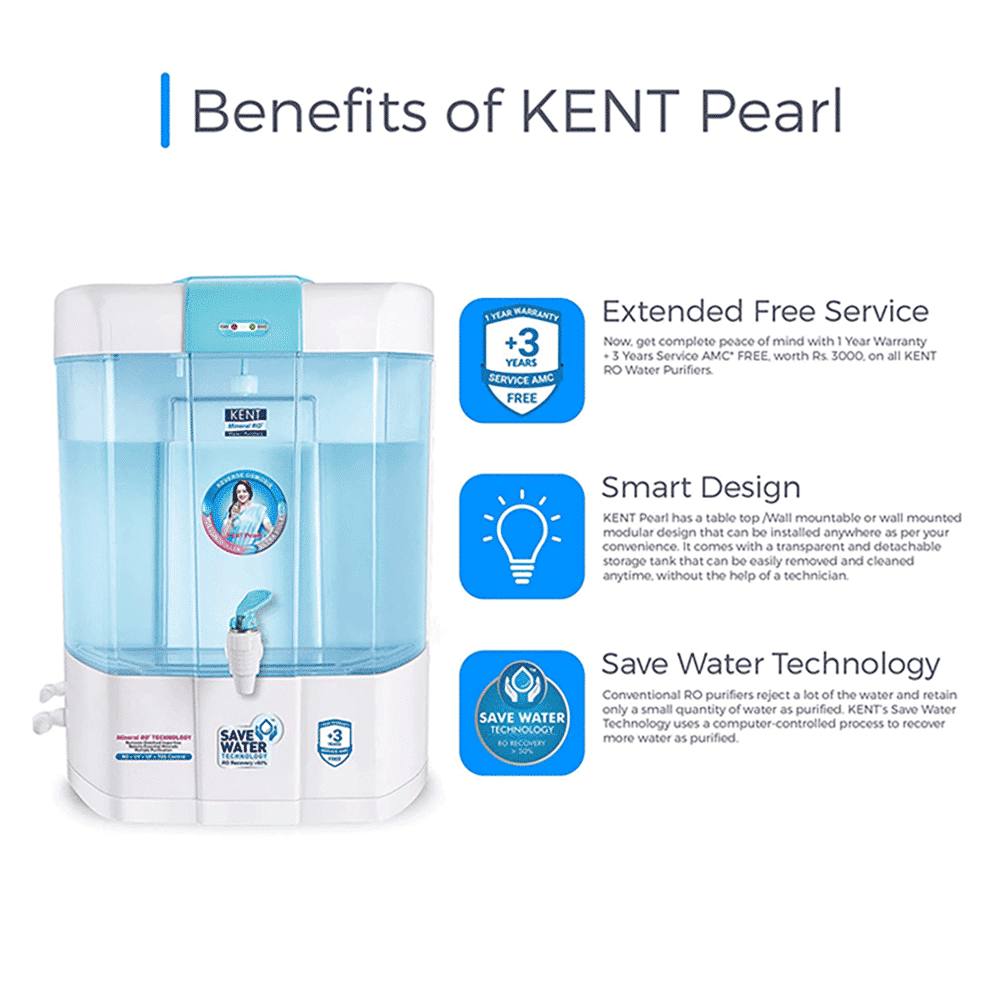 KENT Pearl 8L RO + UV + UF + UV-in-tank + TDS Water Purifier with Detachable Storage Tank and Zero Water Wastage (White)_9