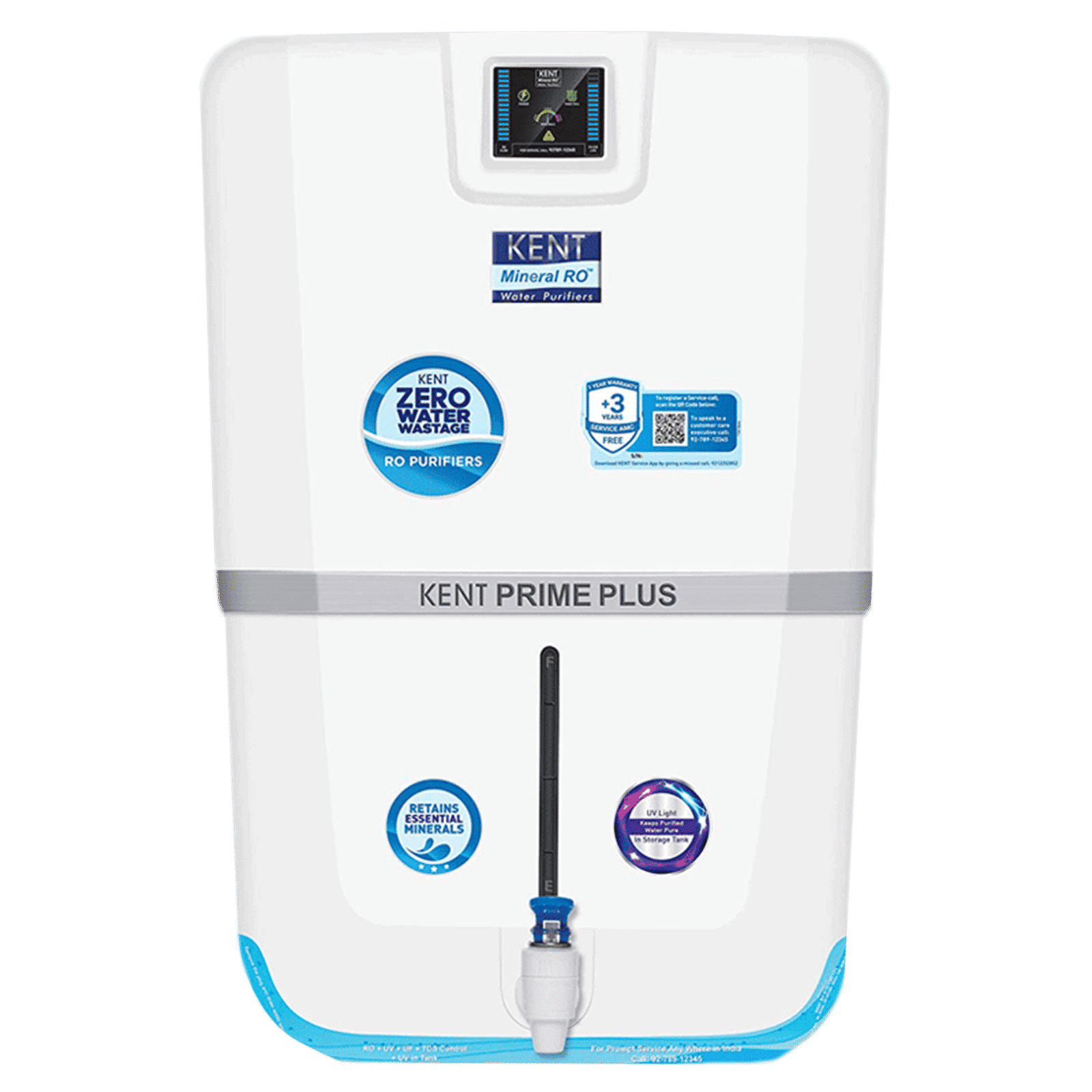 KENT Prime Plus 9L RO + UV + UF + UV-in-tank + TDS Water Purifier with Digital Purity Display and Zero Water Wastage (White)_1