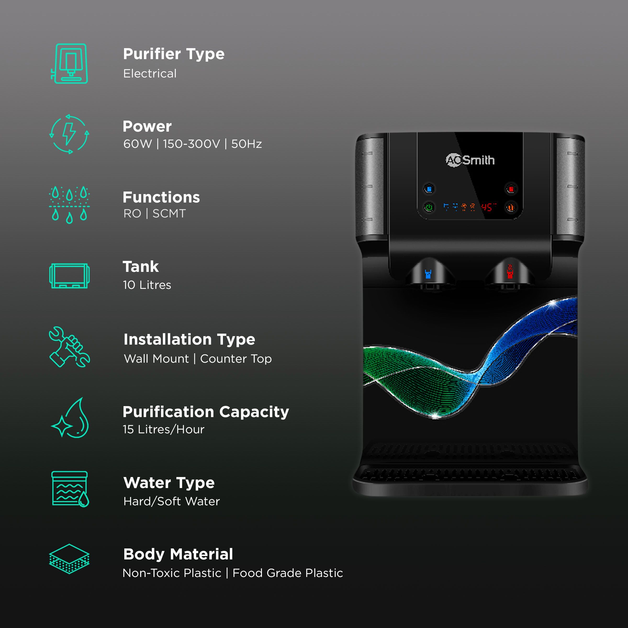 AO Smith ProPlanet P7 10L RO + SCMT Hot & Cold Water Purifier with 8 Stage Purification (Black)_3