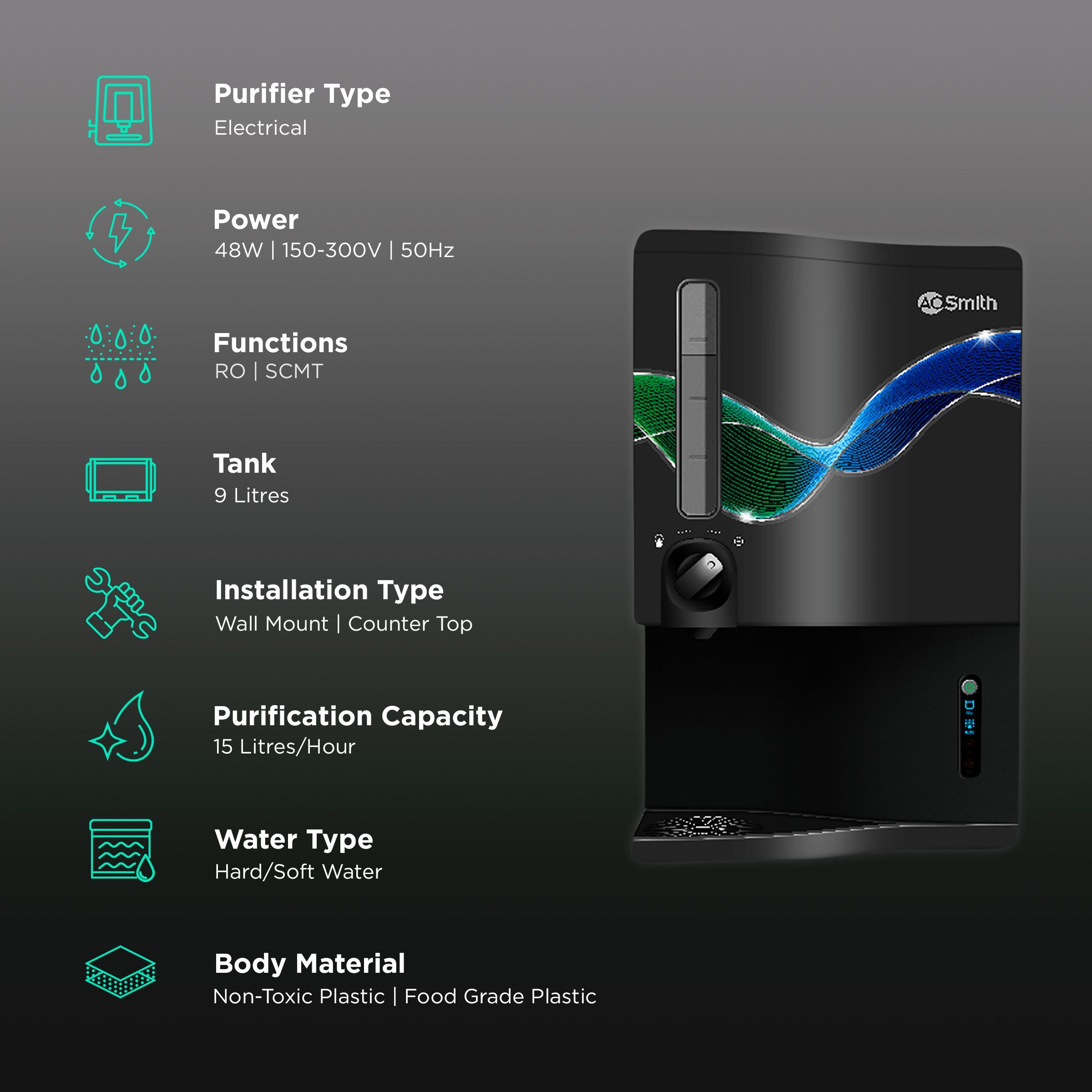 AO Smith ProPlanet P5 9L RO + SCMT Water Purifier with 8 Stage Purification (Black)_3