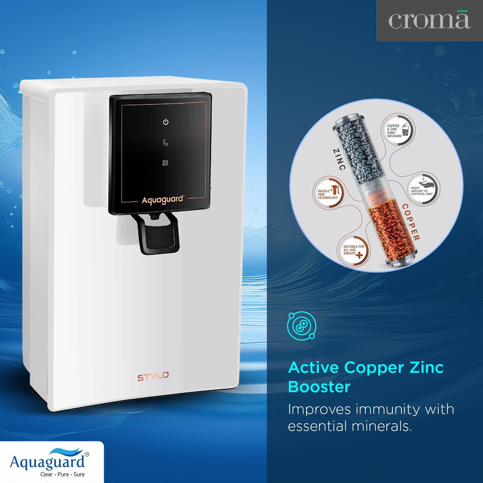 Aquaguard Stylo 6L RO + UV + MTDS Smart Water Purifier with Active Copper Zinc Booster Technology (White)_8