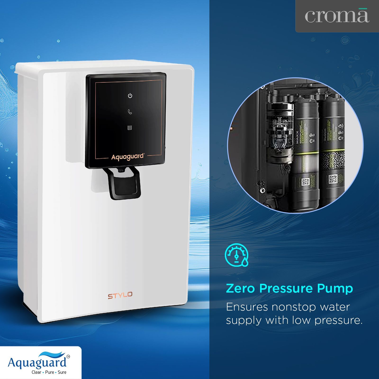 Aquaguard Stylo 6L RO + UV + MTDS Smart Water Purifier with Active Copper Zinc Booster Technology (White)_10