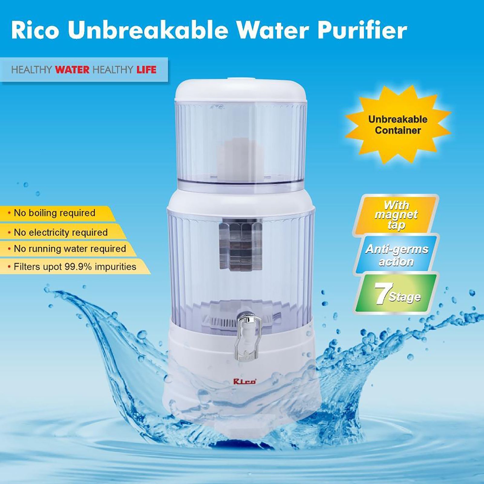 Rico WP200 20 Litres 7 Stage Purification Non-Electrical Water Purifier with 7 Stage Purification (Blue)_9