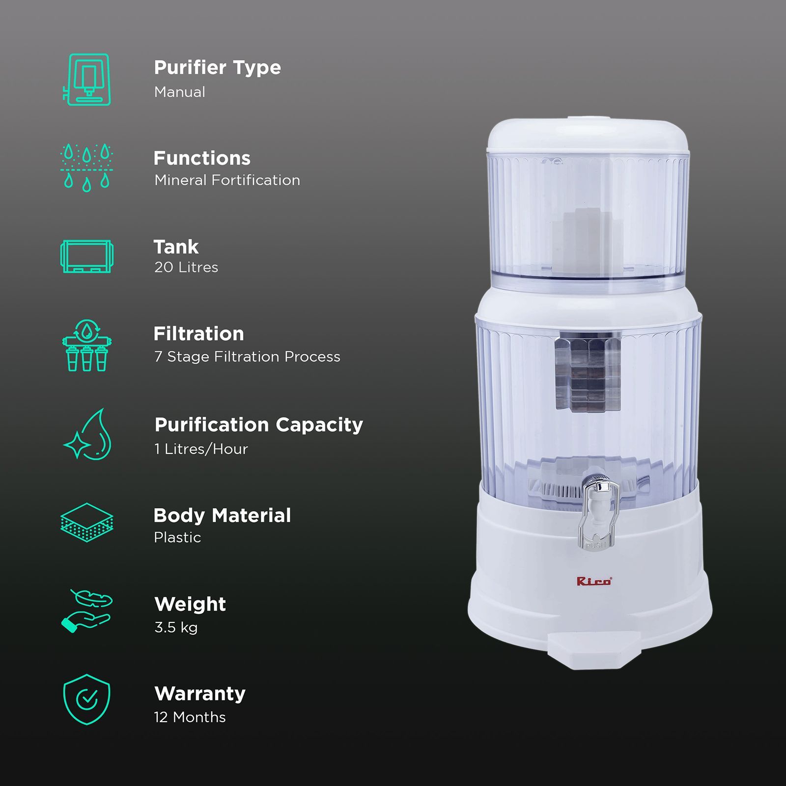 Rico WP200 20 Litres 7 Stage Purification Non-Electrical Water Purifier with 7 Stage Purification (Blue)_3
