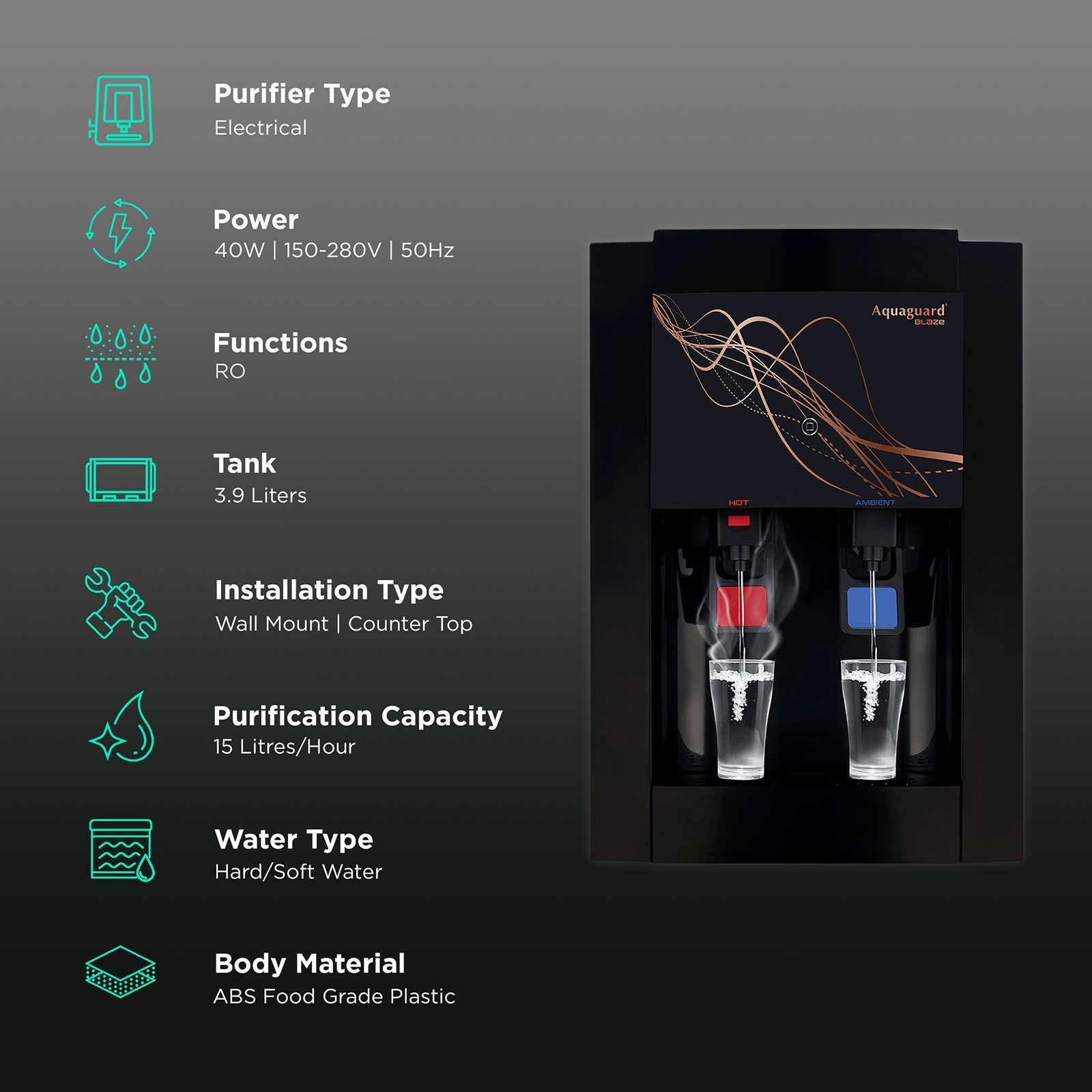 Aquaguard Blaze 3.9L RO Hot & Cold Water Purifier with Smart LED Indication (Deep Black)_3