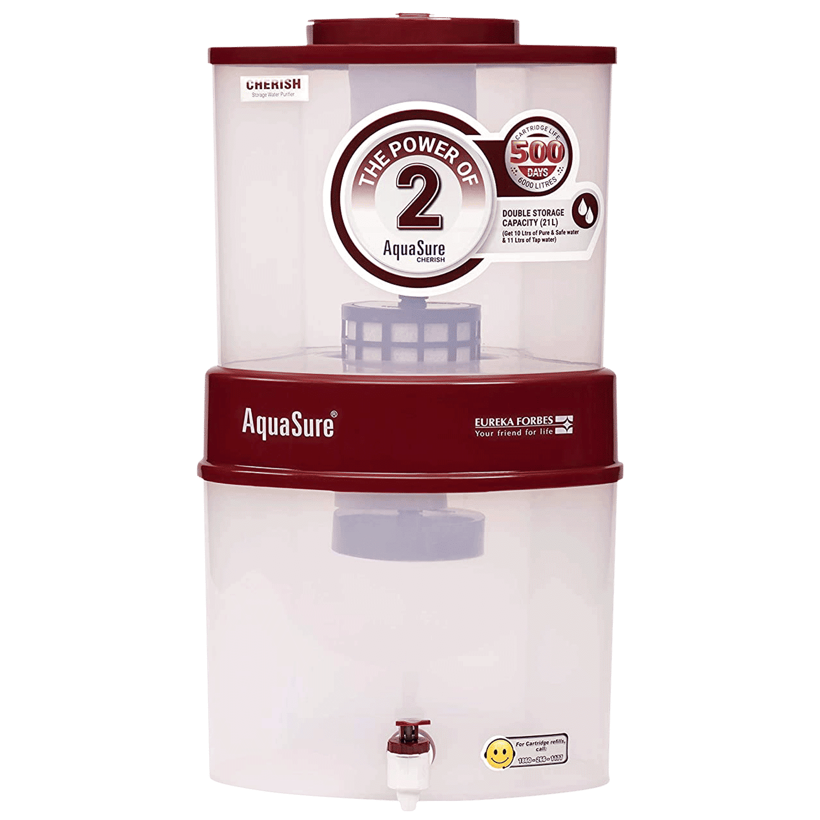 EUREKA FORBES AquaSure Cherish 21L Gravity Based Water Purifier with Food Grade Plastic (Cherry)_1