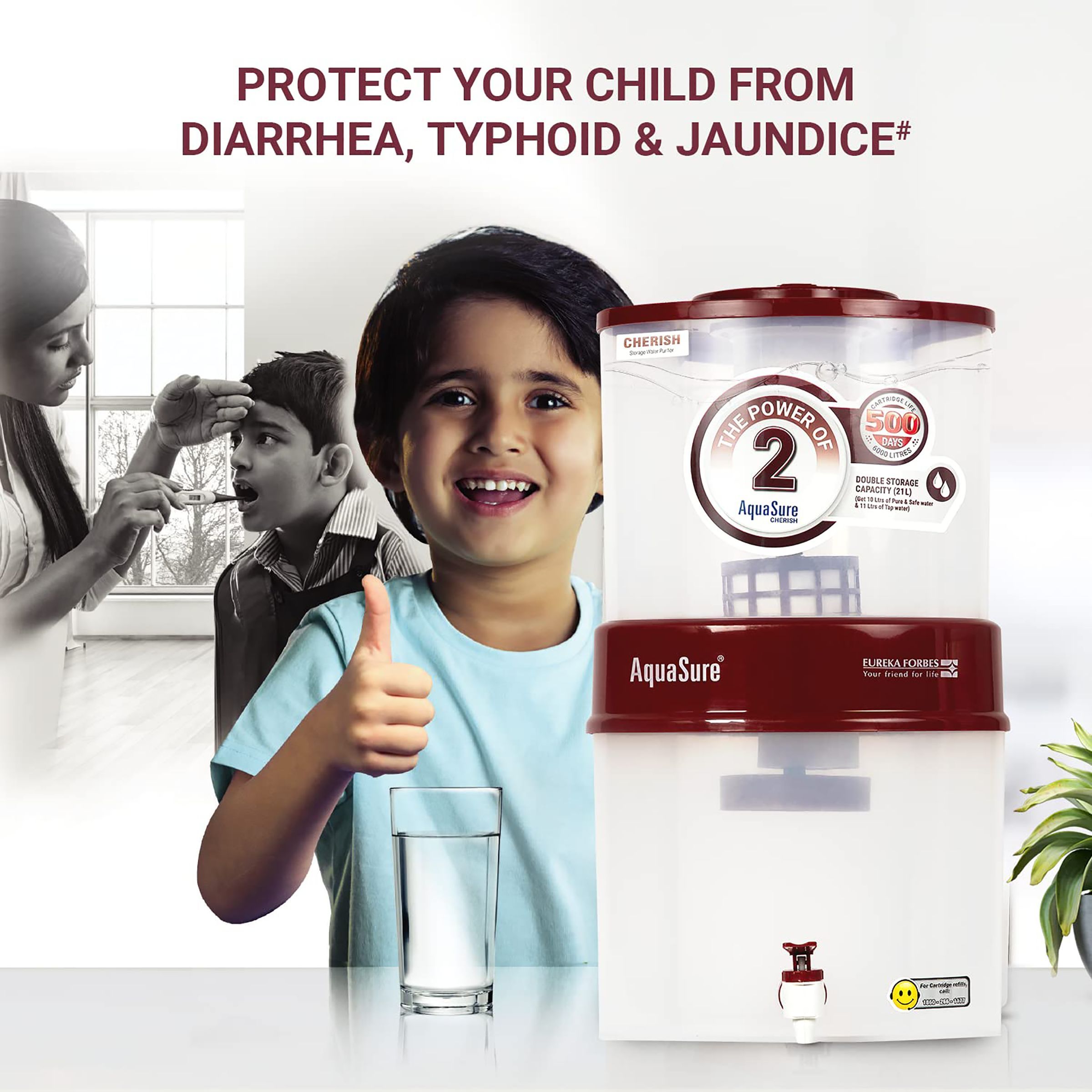 EUREKA FORBES AquaSure Cherish 21L Gravity Based Water Purifier with Food Grade Plastic (Cherry)_6