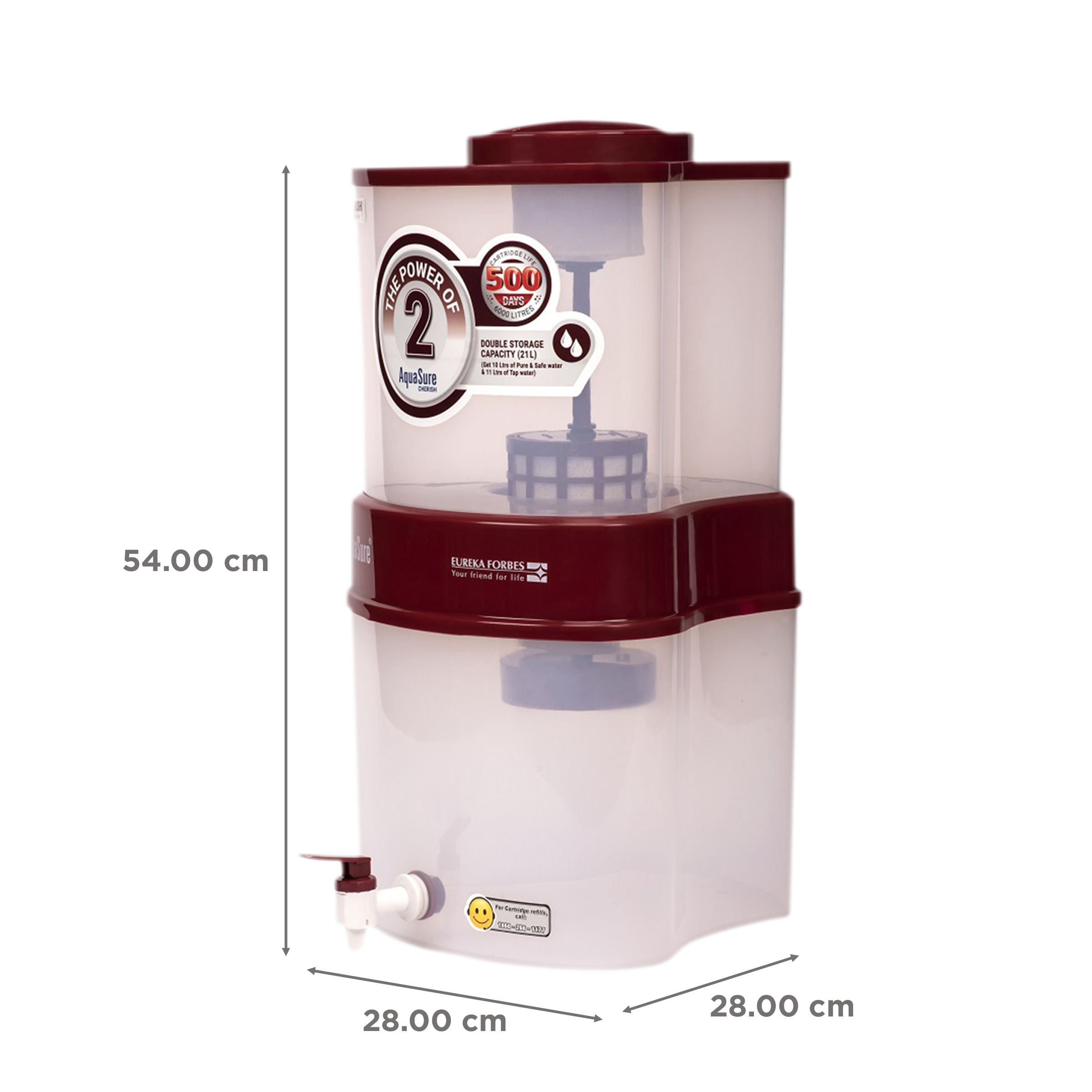 EUREKA FORBES AquaSure Cherish 21L Gravity Based Water Purifier with Food Grade Plastic (Cherry)_2