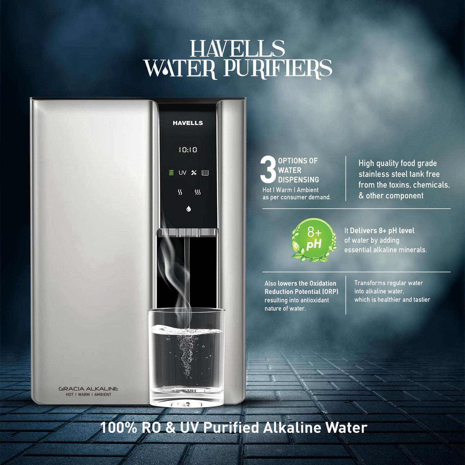 HAVELLS Gracia 7.5L RO + UV Hot & Cold Water Purifier with 8 Stage Purification (Silver/Black)_17