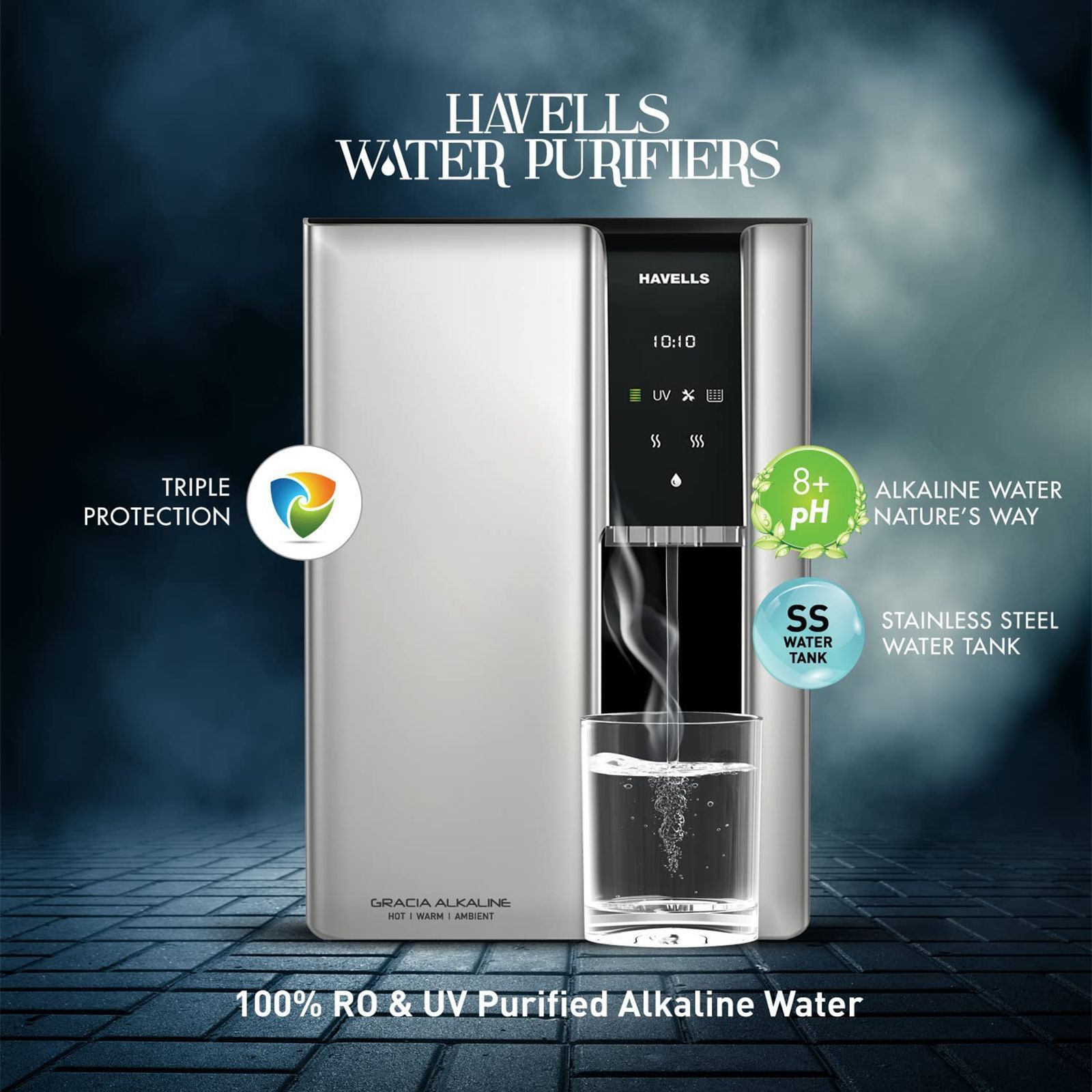 HAVELLS Gracia 7.5L RO + UV Hot & Cold Water Purifier with 8 Stage Purification (Silver/Black)_6