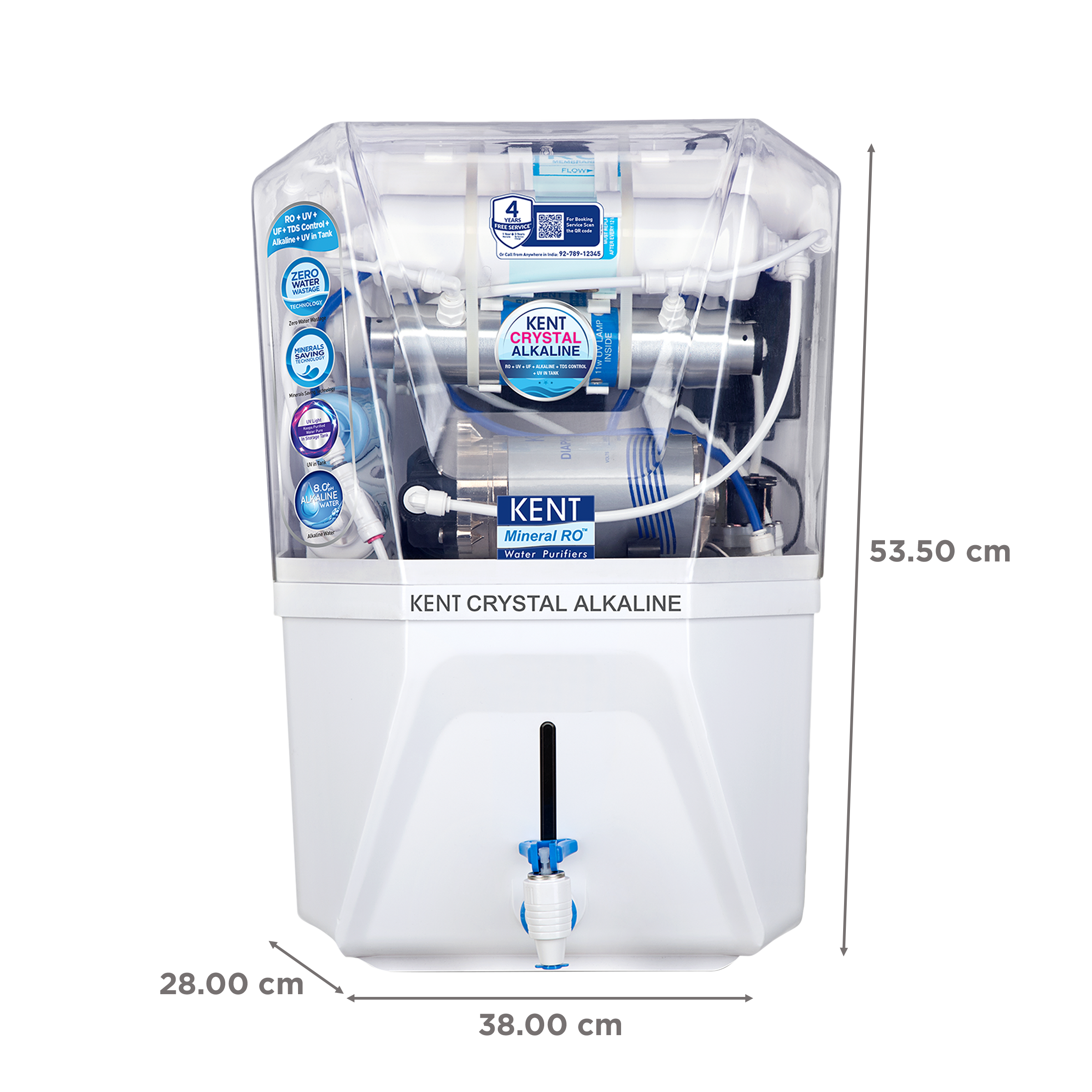 KENT Crystal 11L RO + UV + UF + Alkaline + UV-in-tank + TDS Water Purifier with Zero Water Wastage (White) KENT Crystal 11L RO + UV + UF + Alkaline + UV-in-tank + TDS Water Purifier with Zero Water Wastage (White)_2